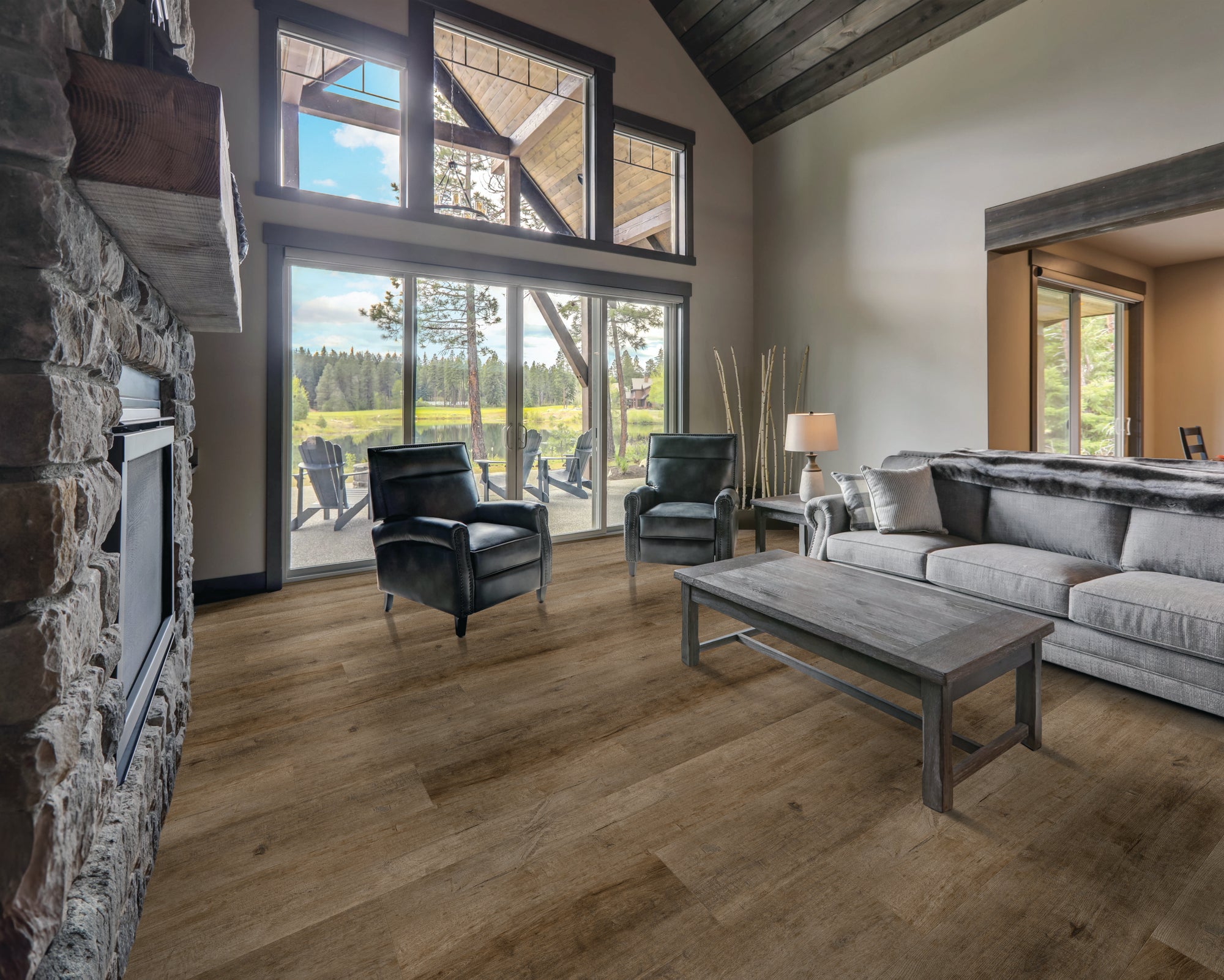 Pebble flooring, shown in a room