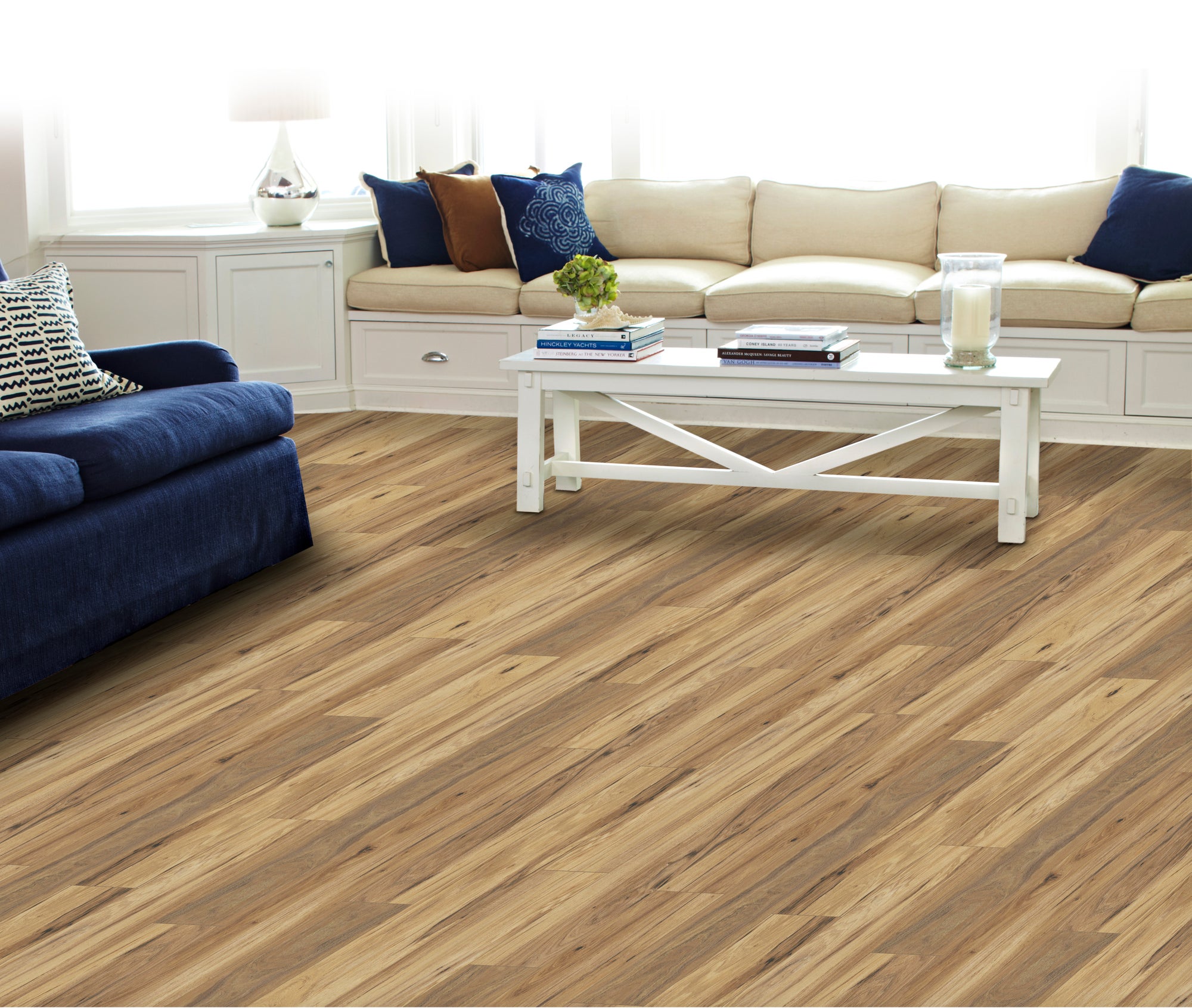 Driftwood flooring, shown in a room