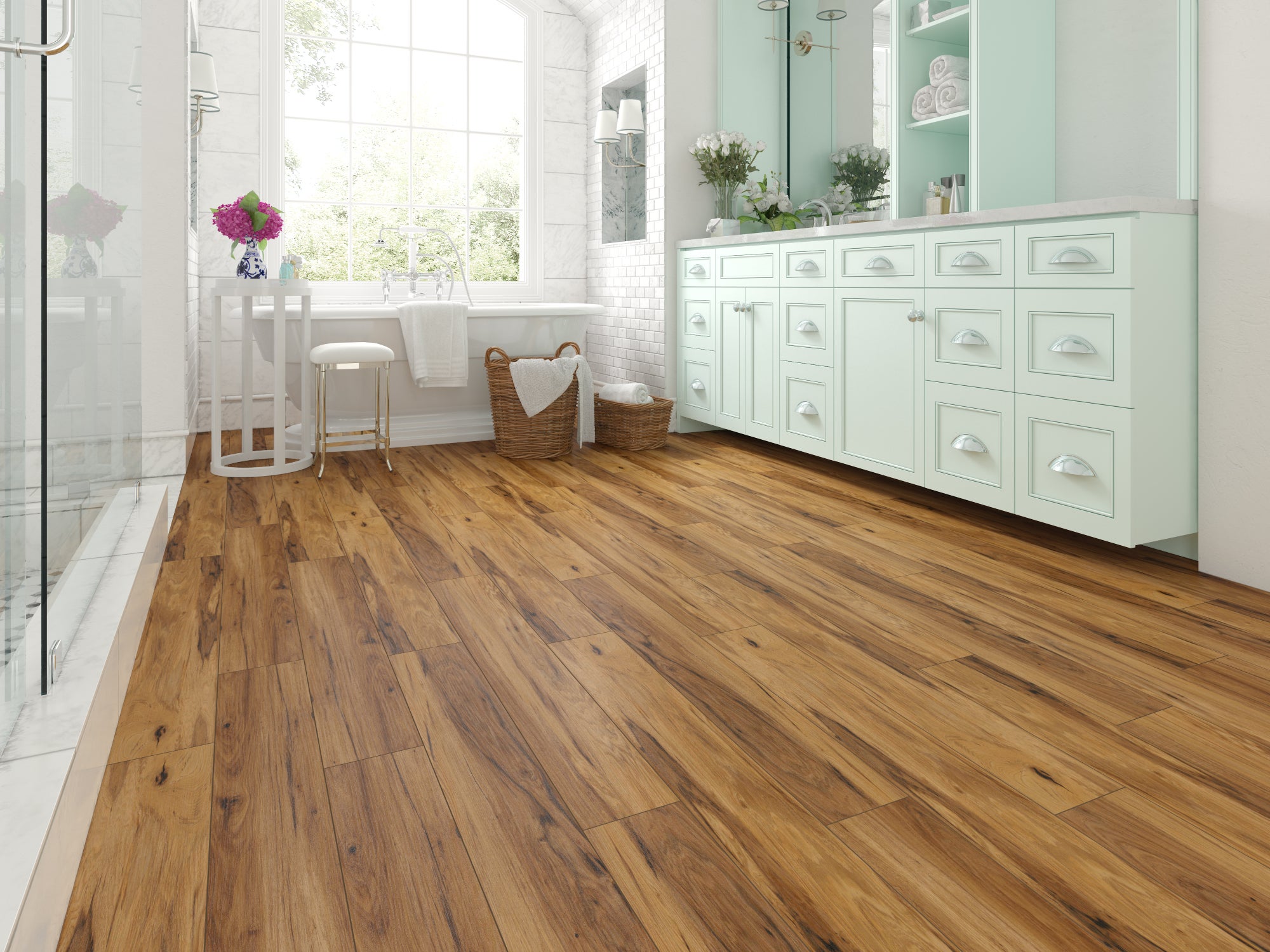 Gunstock flooring, shown in a room