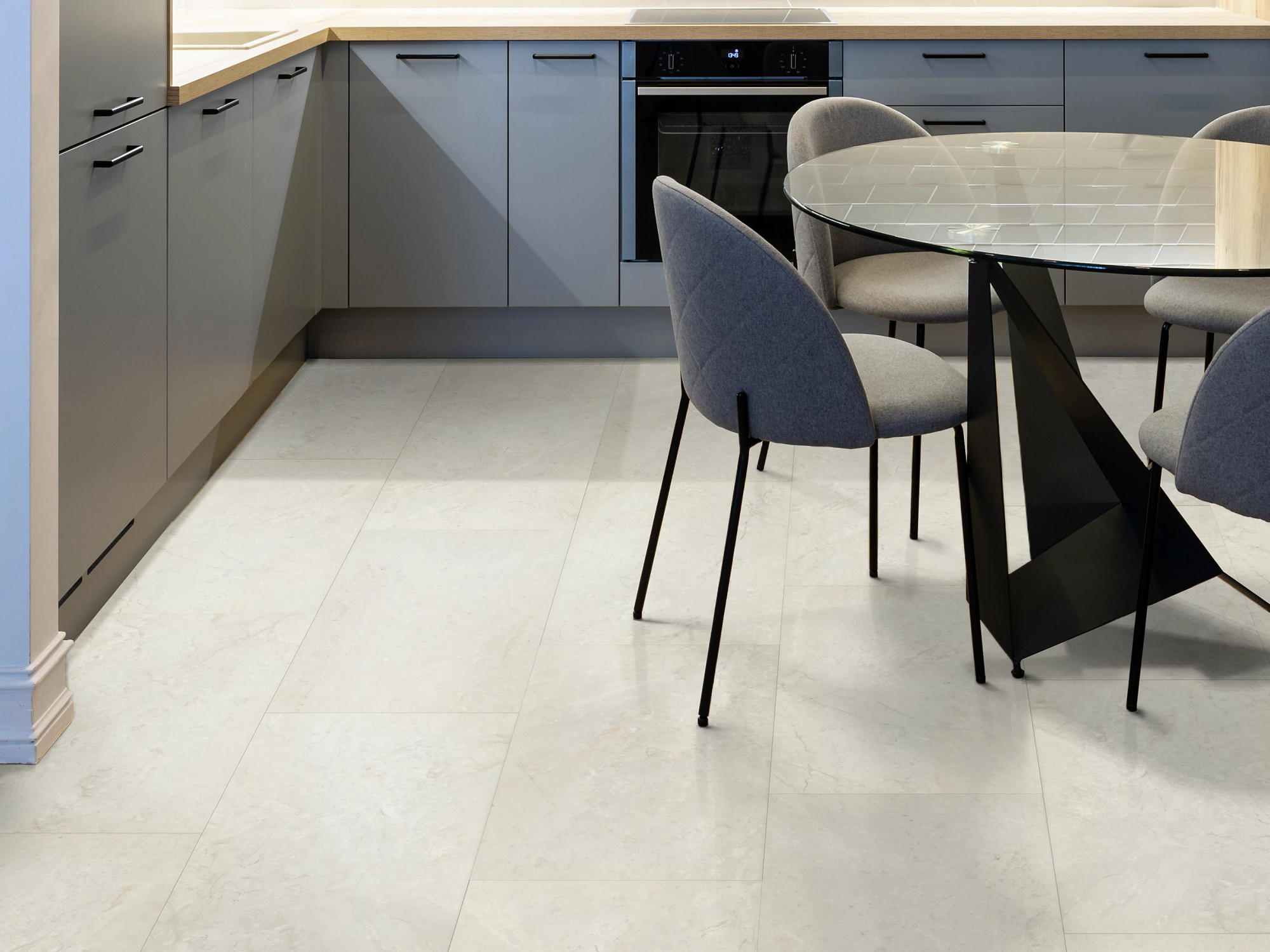 Ivory Soapstone flooring, shown in a room