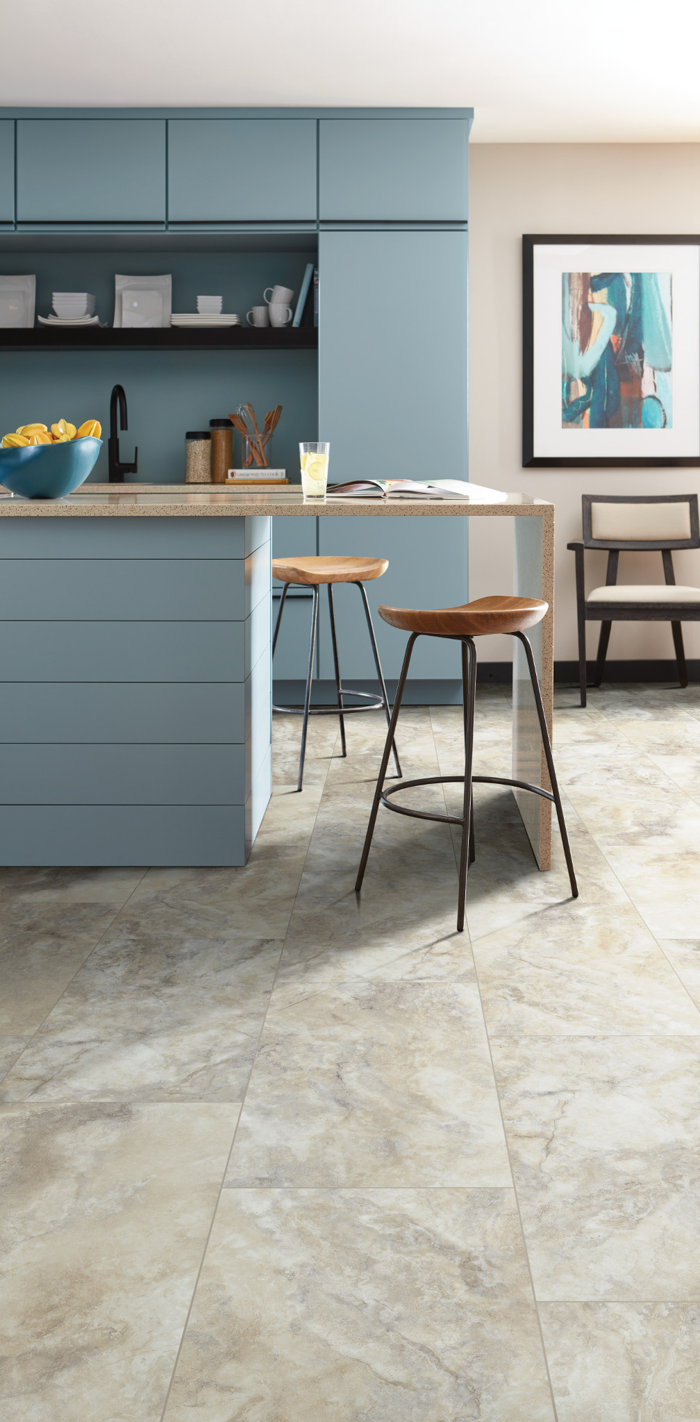 Pebble flooring, shown in a room