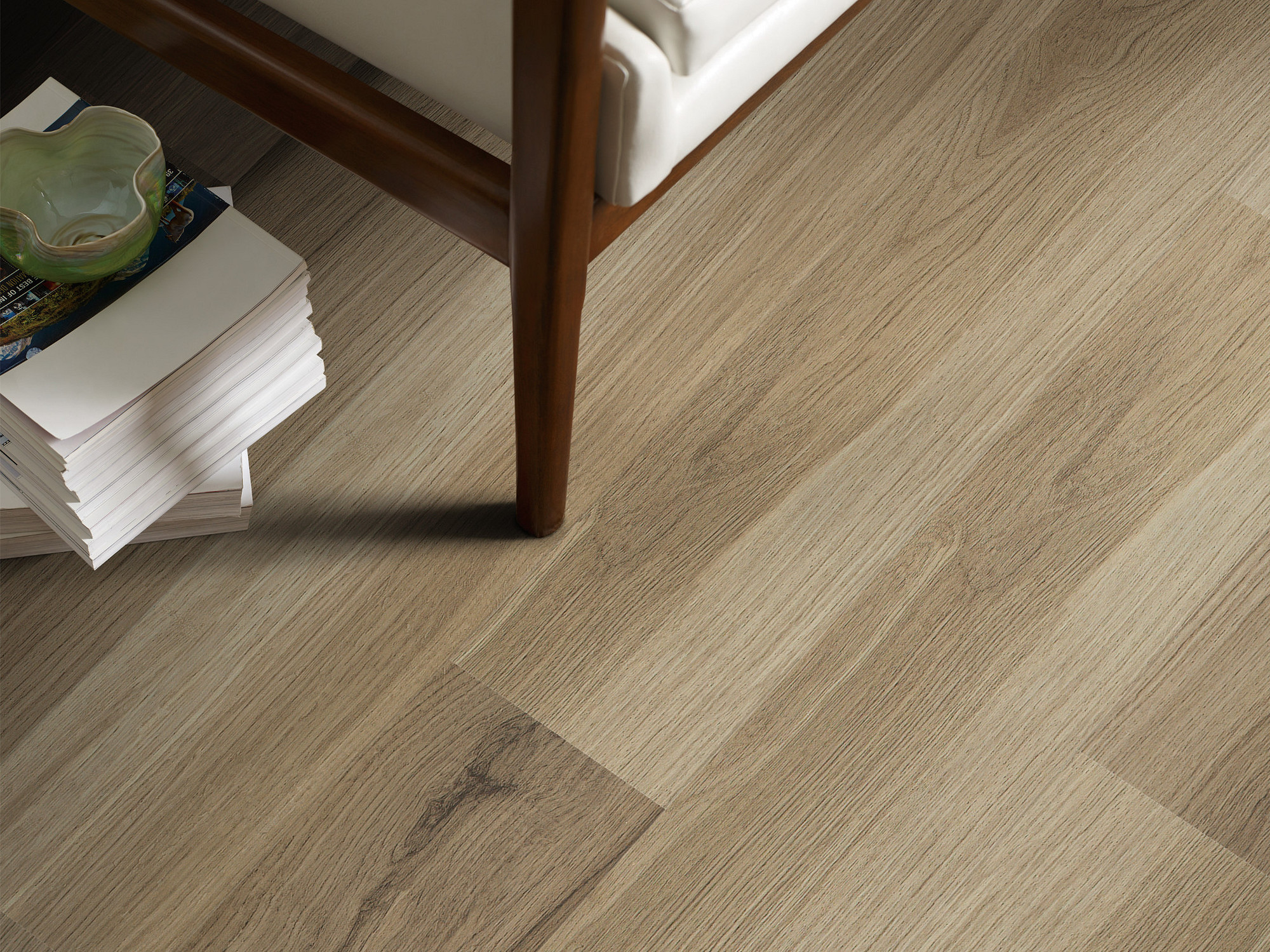 Almond Oak flooring, shown in a room