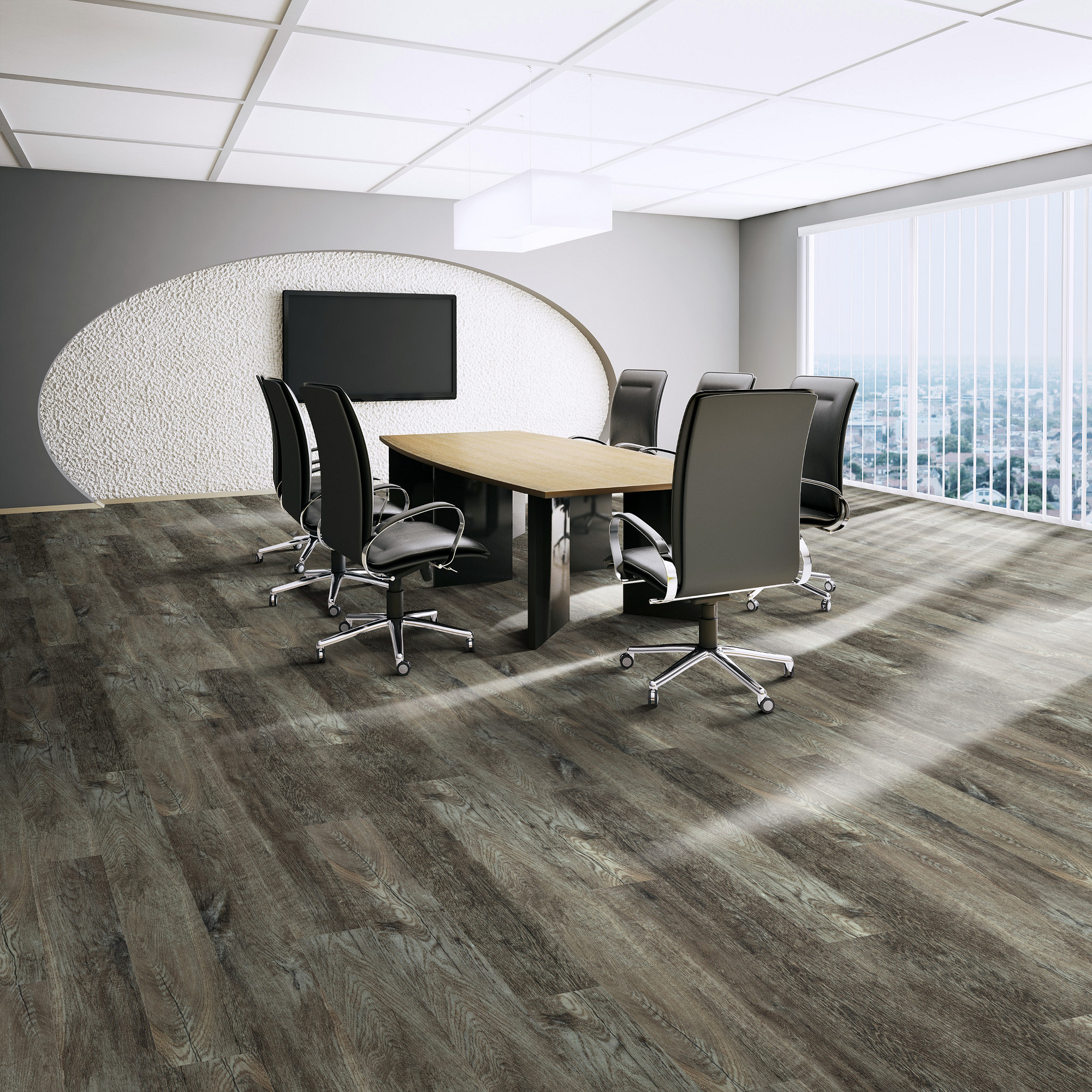 Smoky Oak flooring, shown in a room