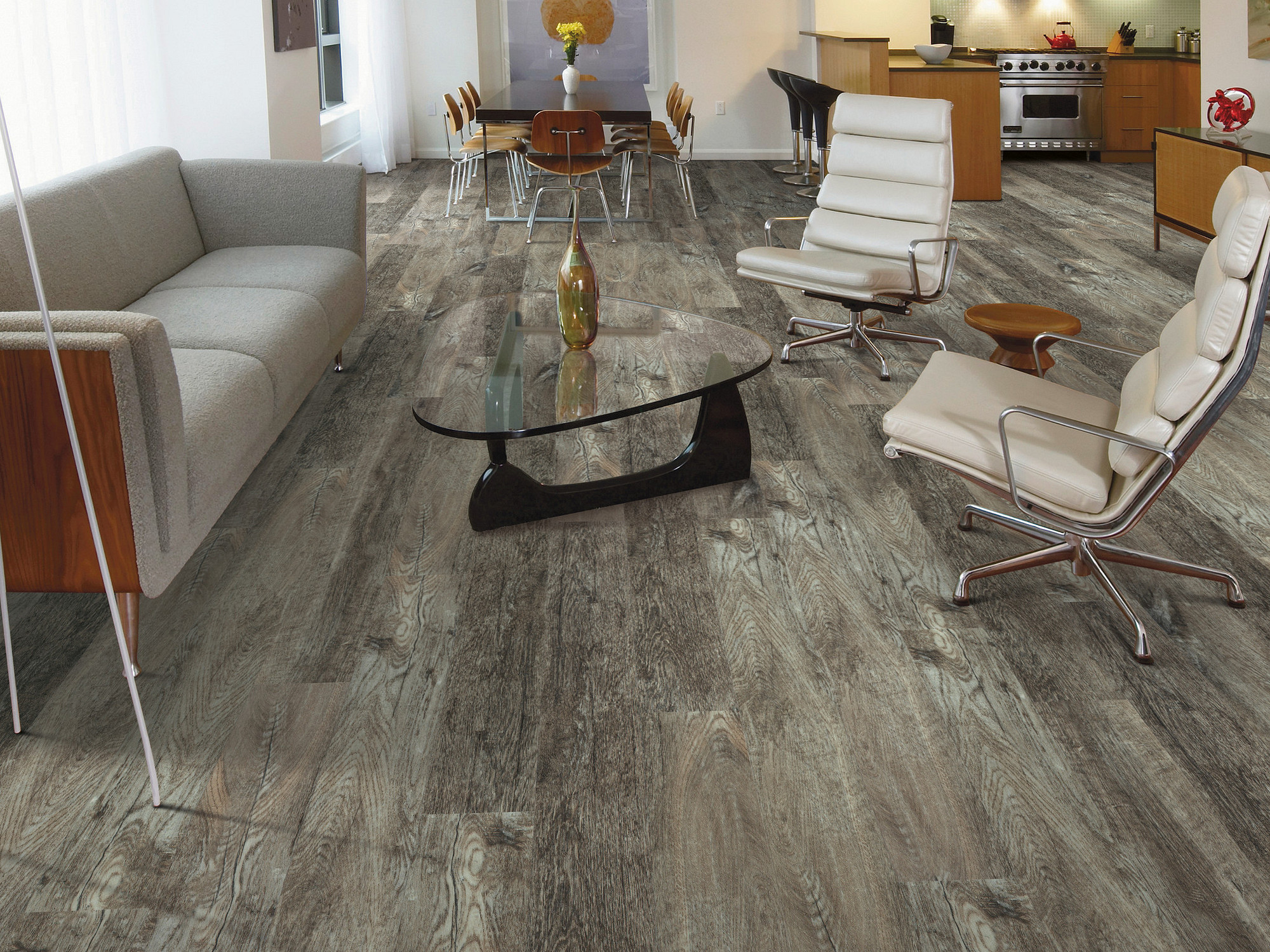 Smoky Oak flooring, shown in a room