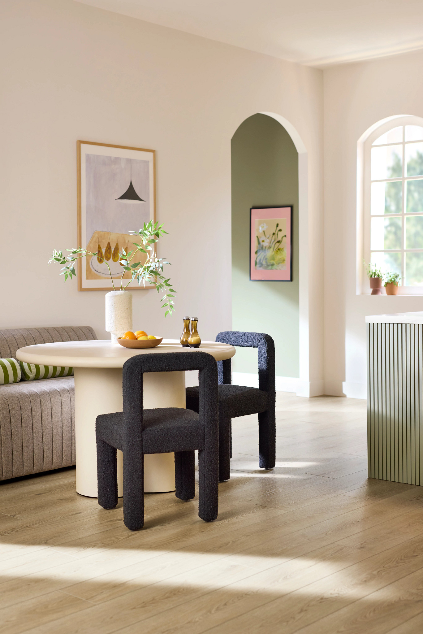 Natural Linen Oak flooring, shown in a room