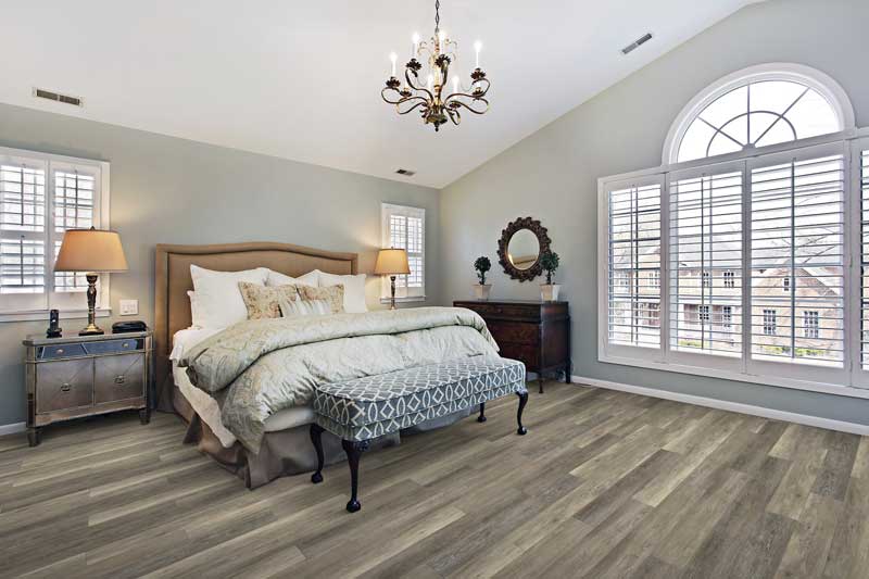 Banded Olive flooring, shown in a room