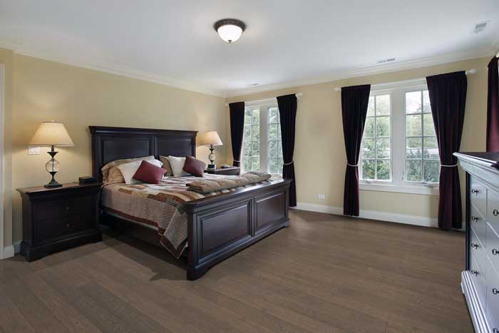 Driftwood flooring, shown in a room