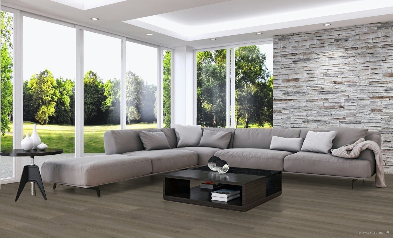 Smokey Oak flooring, shown in a room