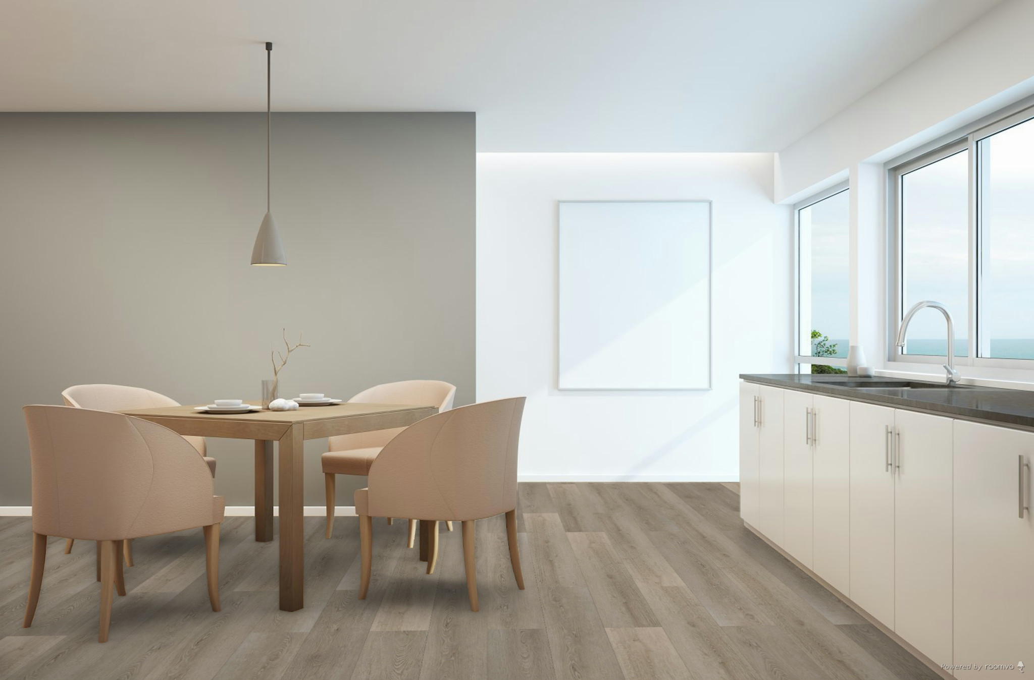 Smokey Oak flooring, shown in a room