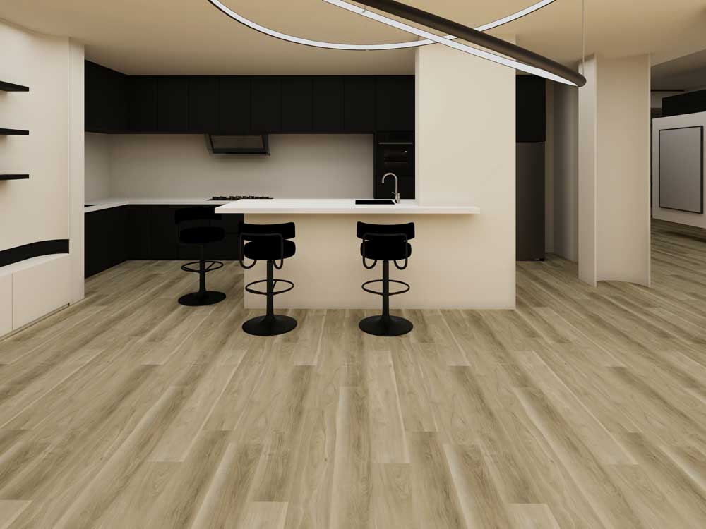 Dusty Dune flooring, shown in a room