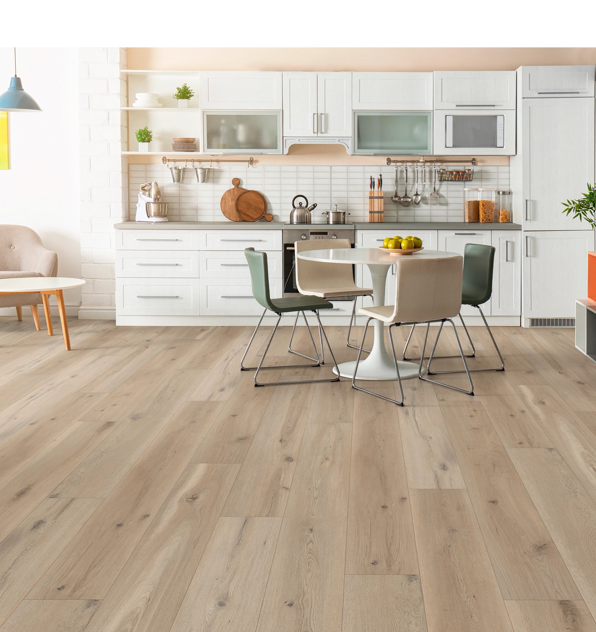 Sea Salt Oak flooring, shown in a room
