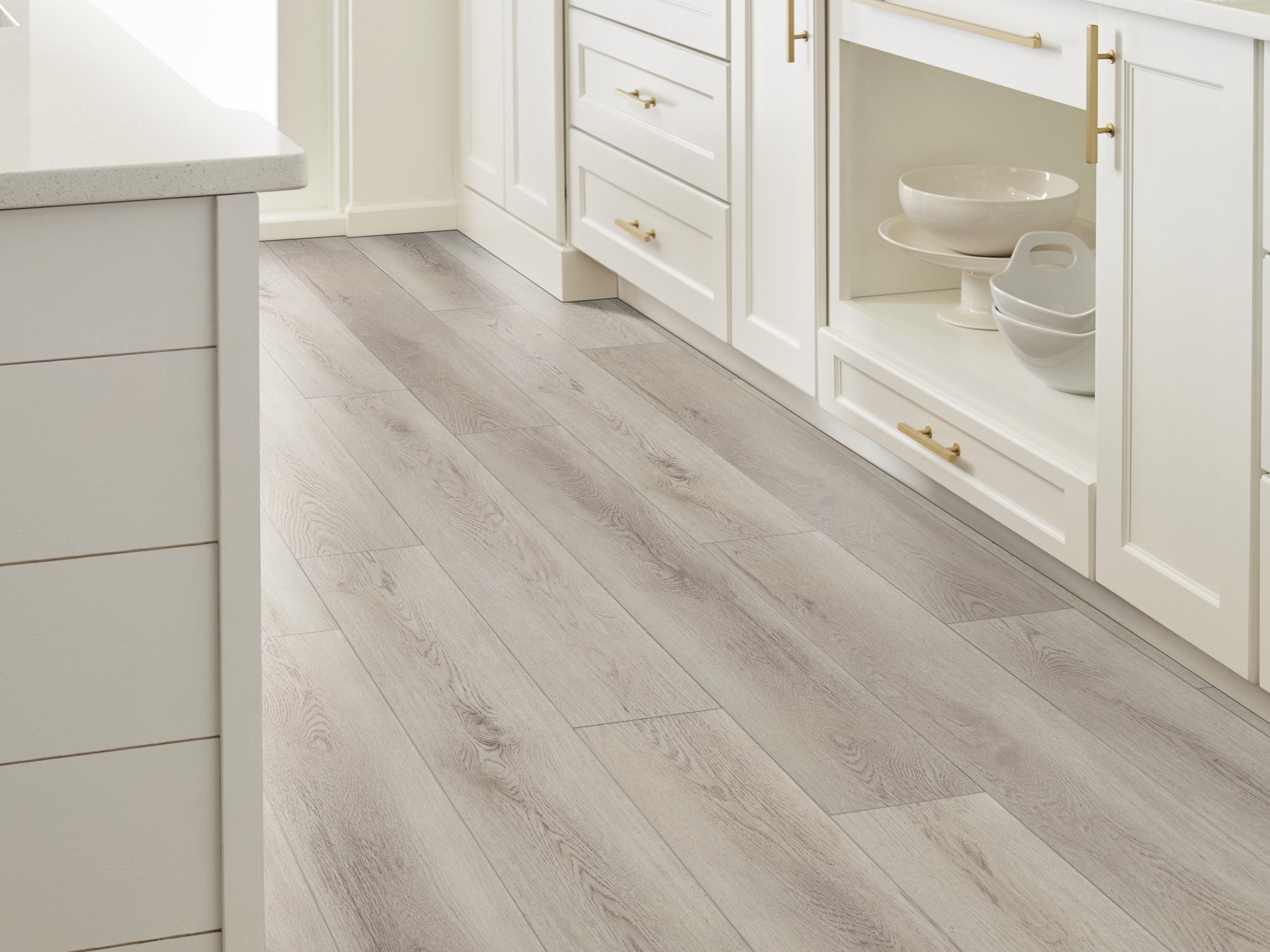 Warm Grey flooring, shown in a room