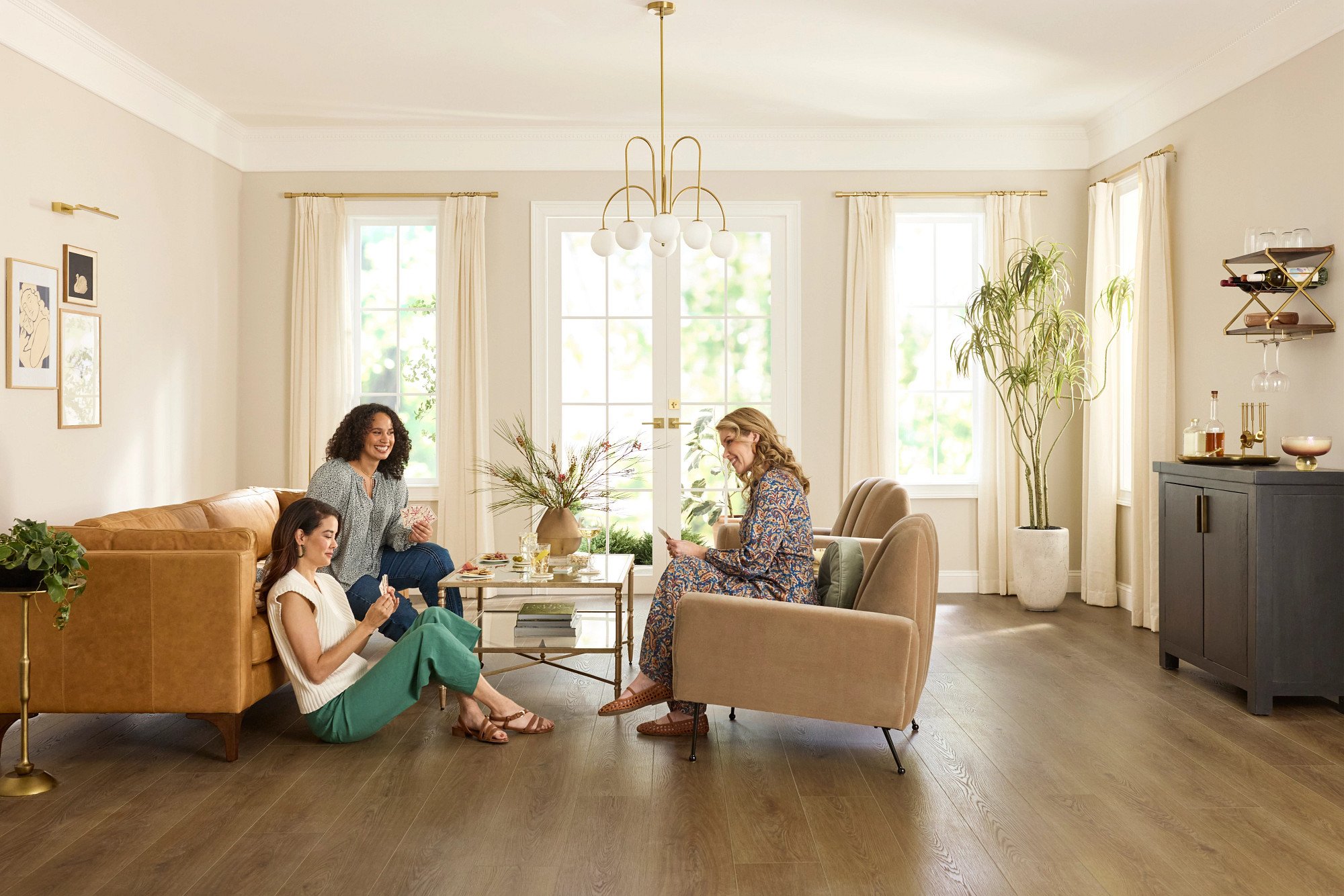 Saddle Oak flooring, shown in a room