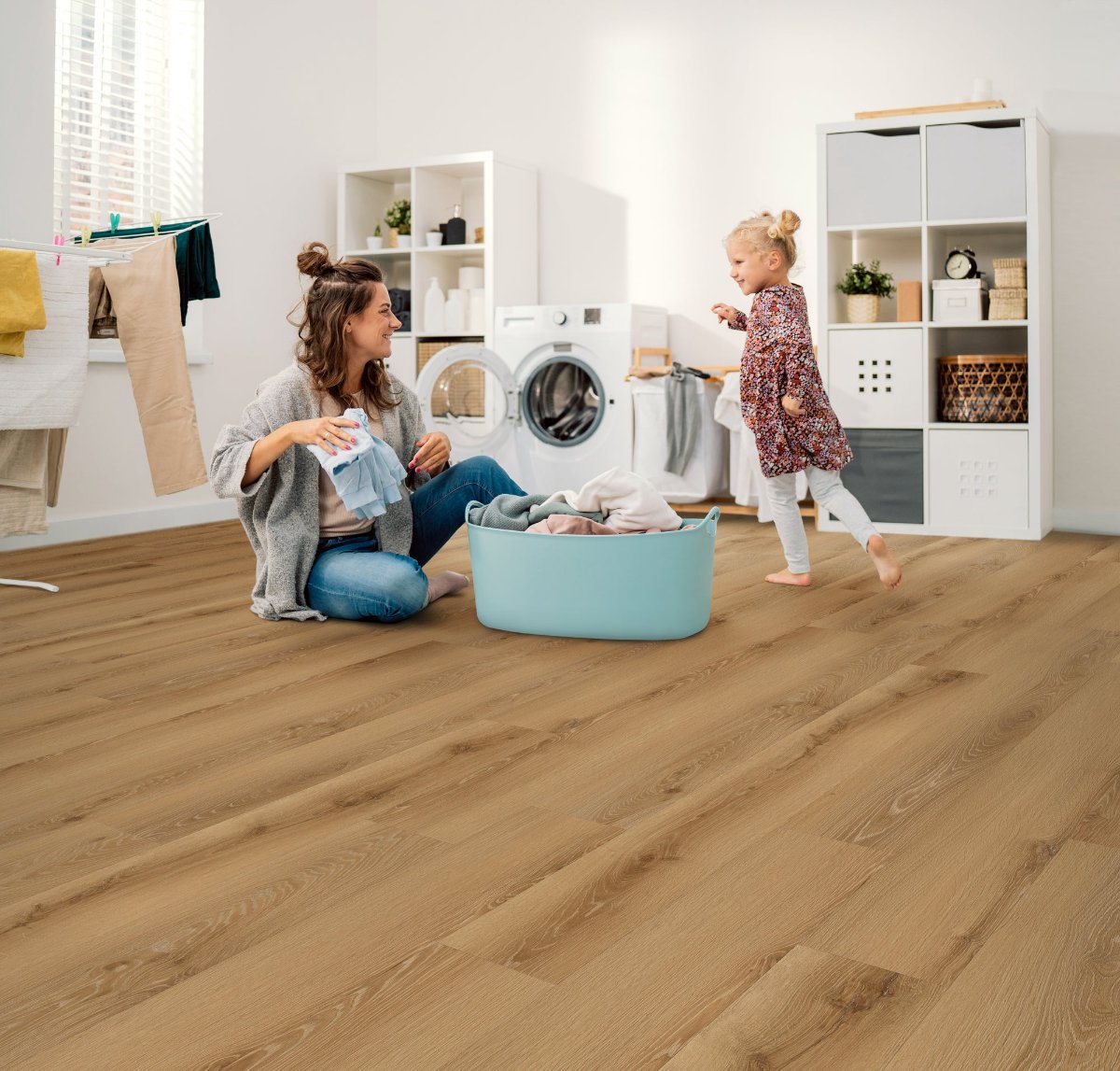 Saratoga Tan flooring, shown in a room