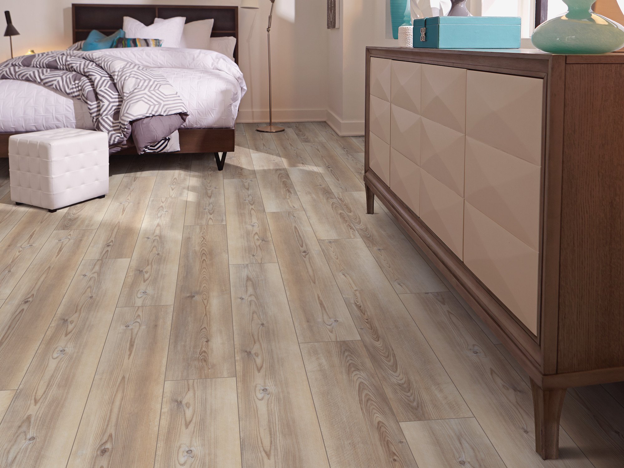 Cut Pine flooring, shown in a room