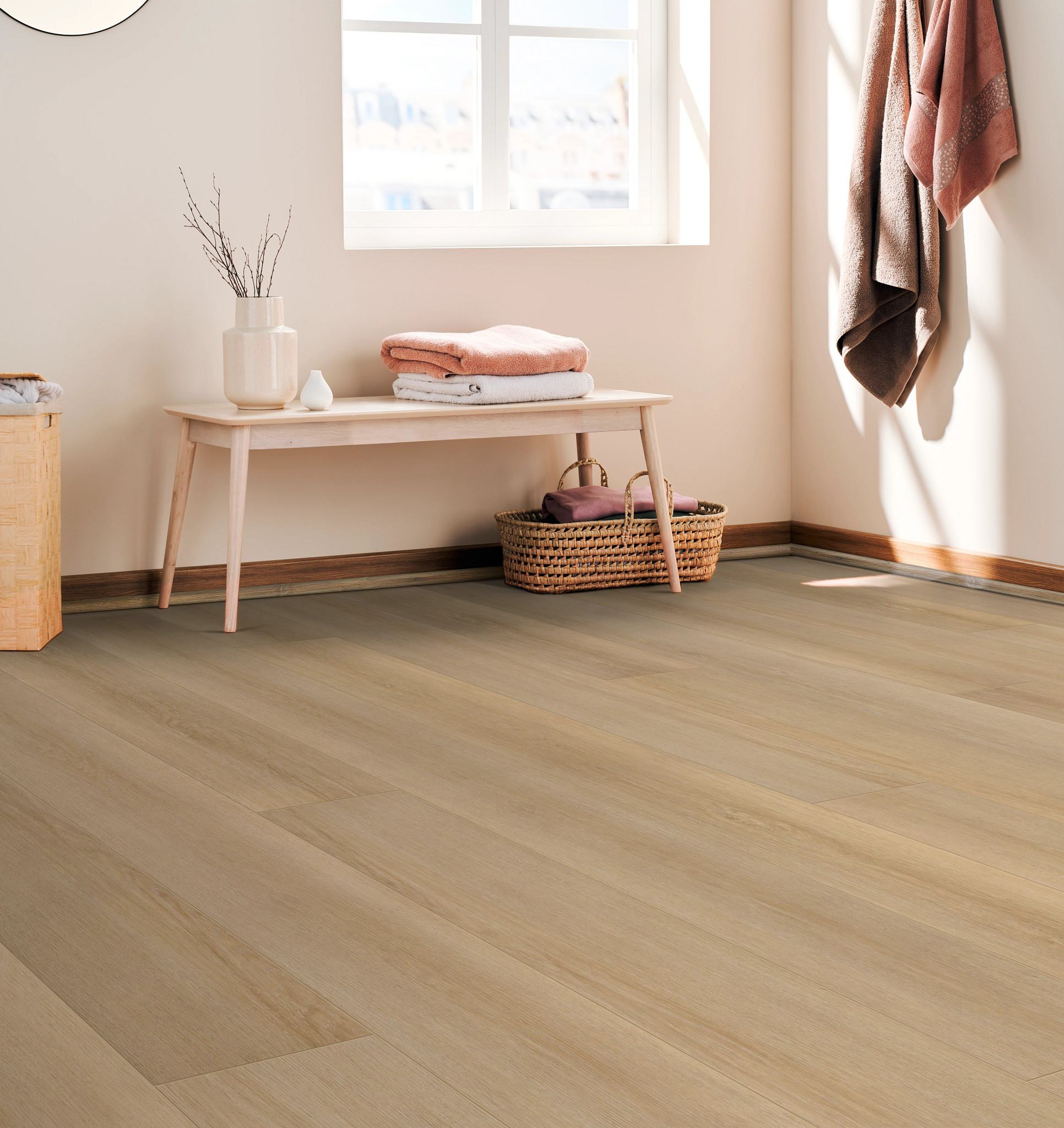 Golden Veil Oak flooring, shown in a room