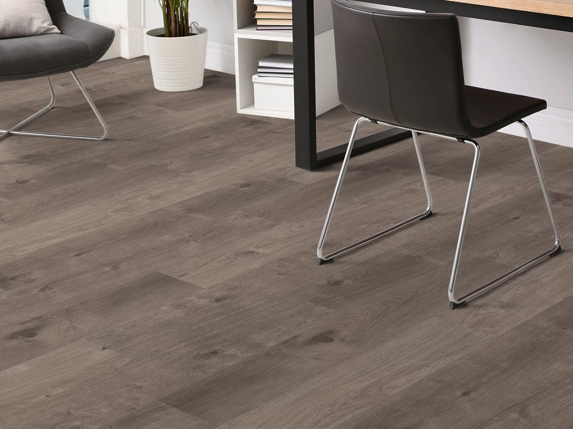 Stormy Gray flooring, shown in a room