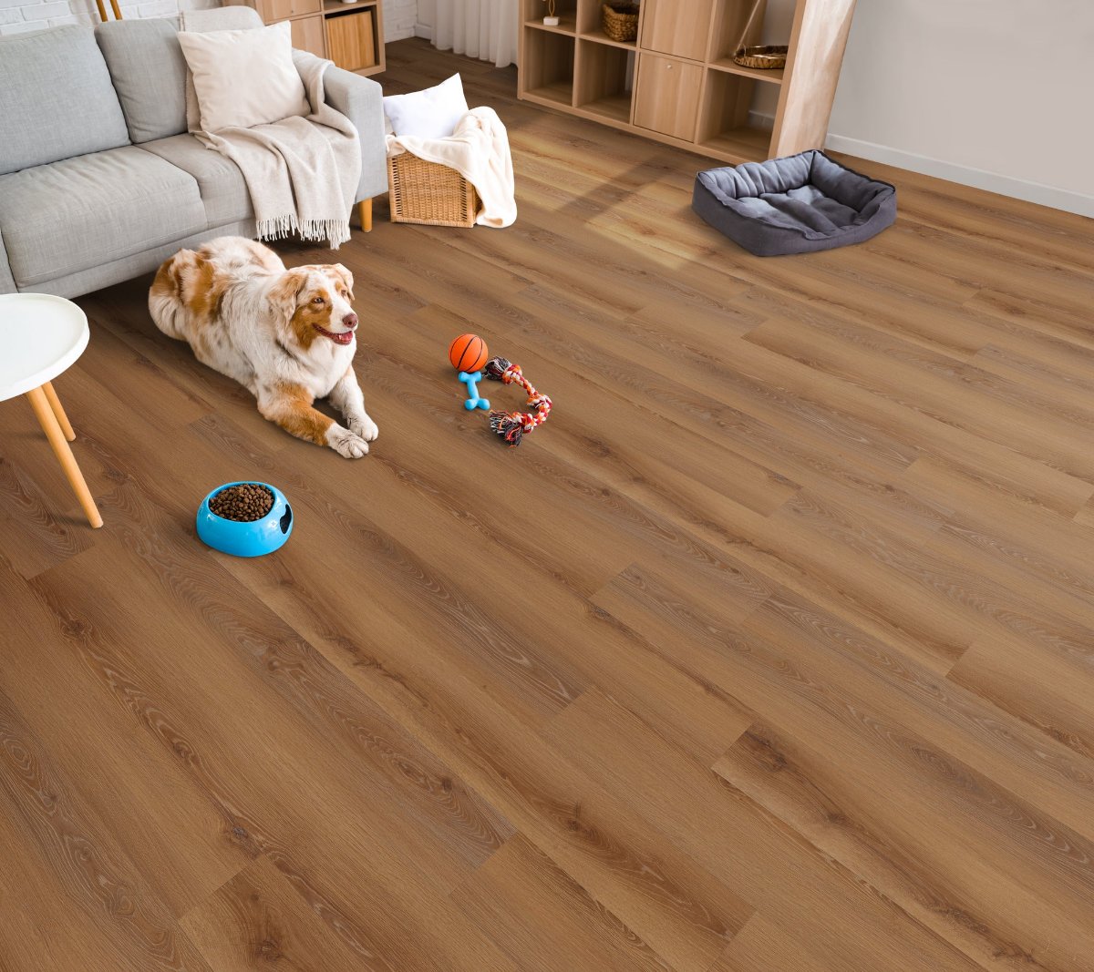 Bayshore Brown flooring, shown in a room
