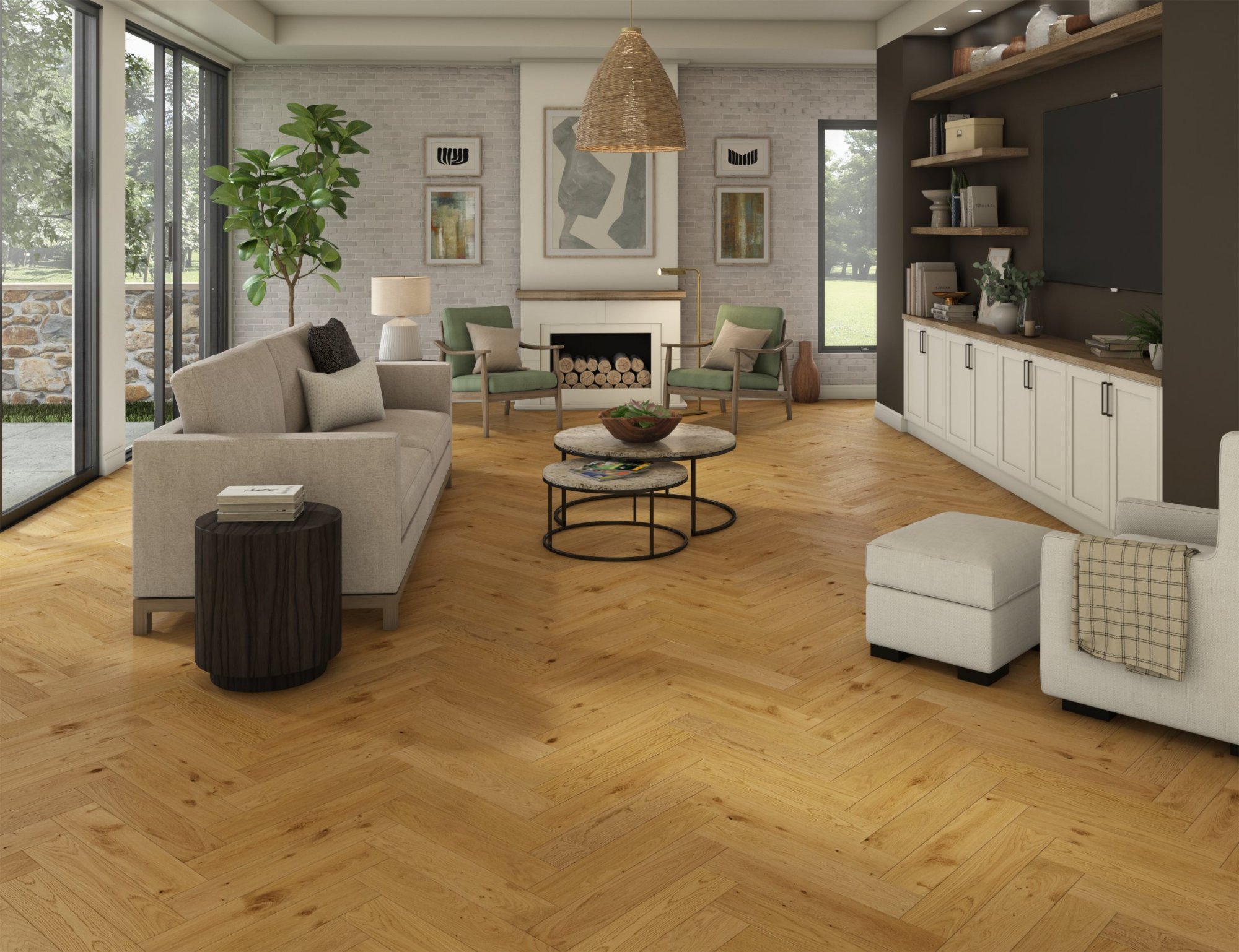 Pecos Herringbone flooring, shown in a room