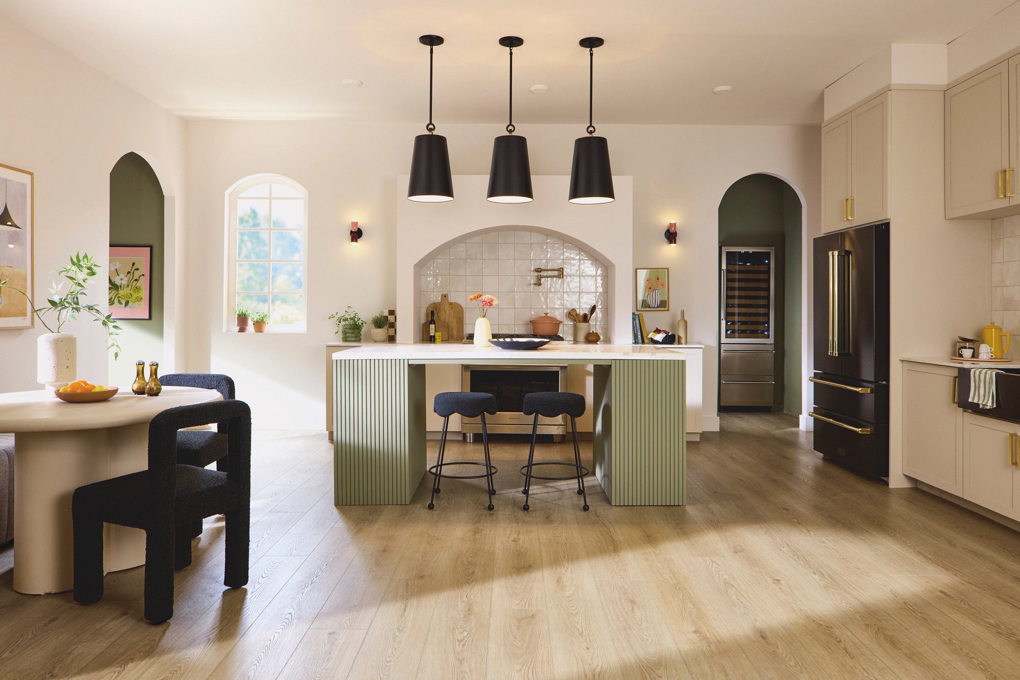 Natural Linen Oak flooring, shown in a room