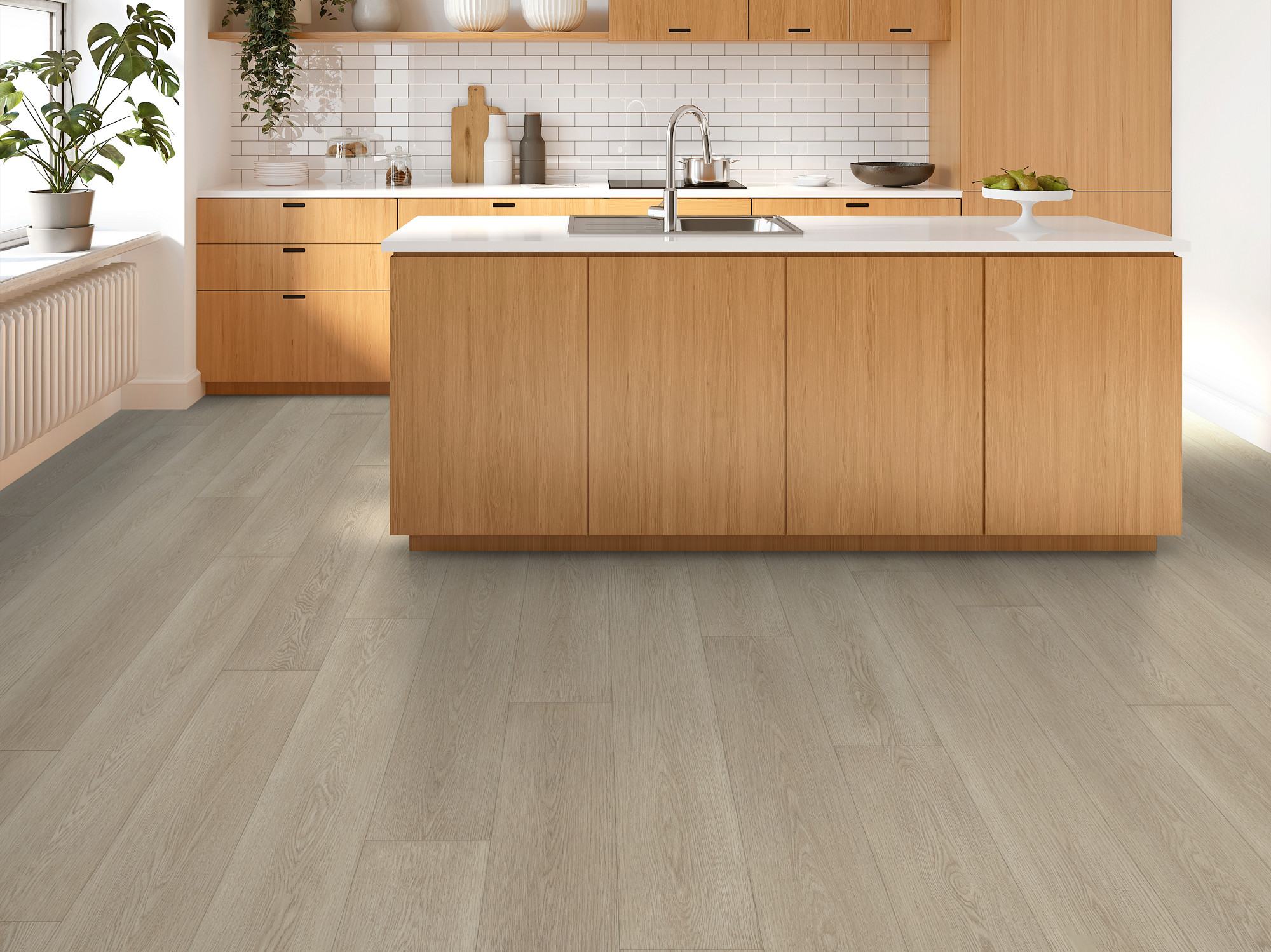 Gossamer Grey flooring, shown in a room
