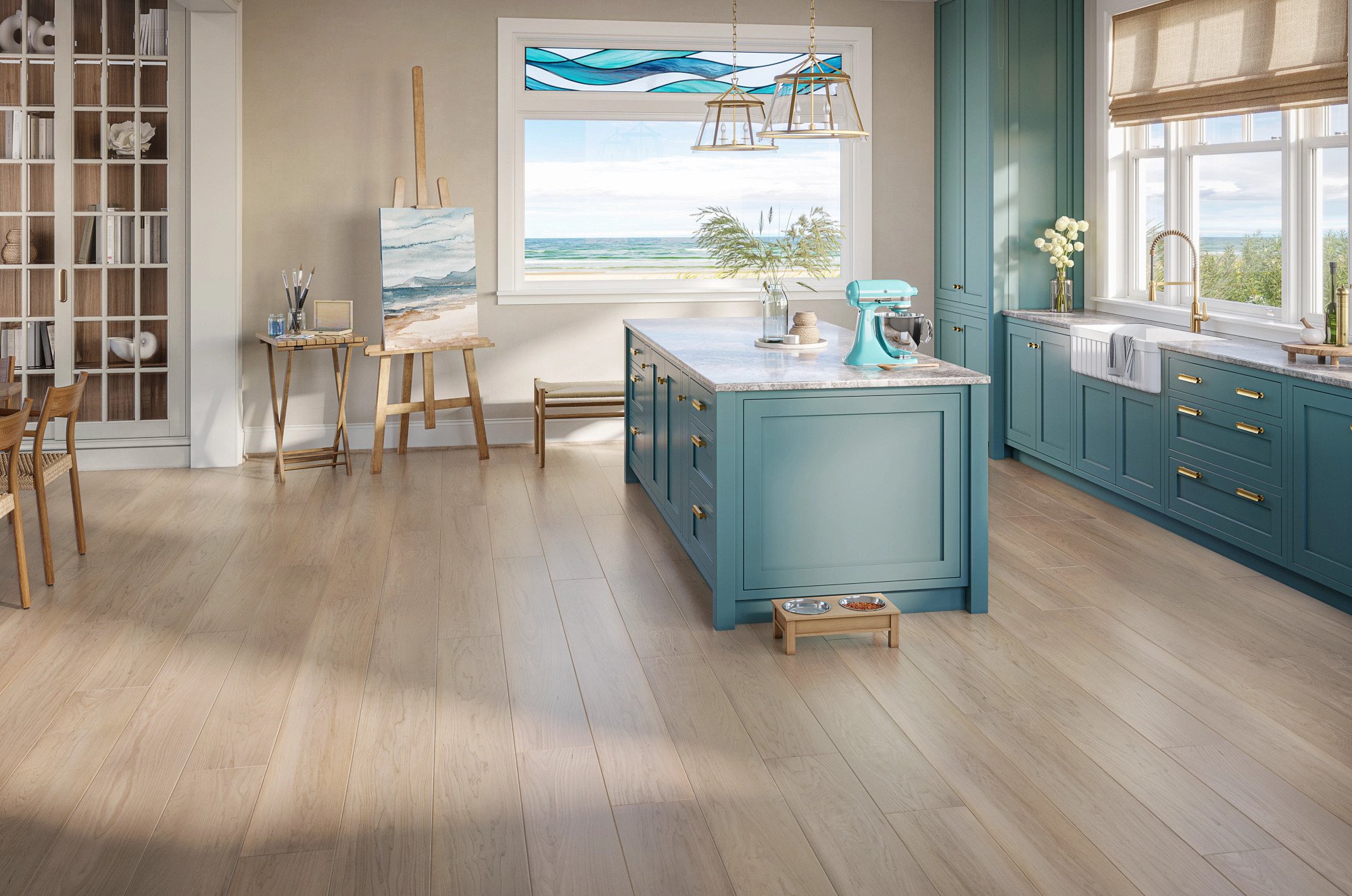 Coastal Dune Maple flooring, shown in a room