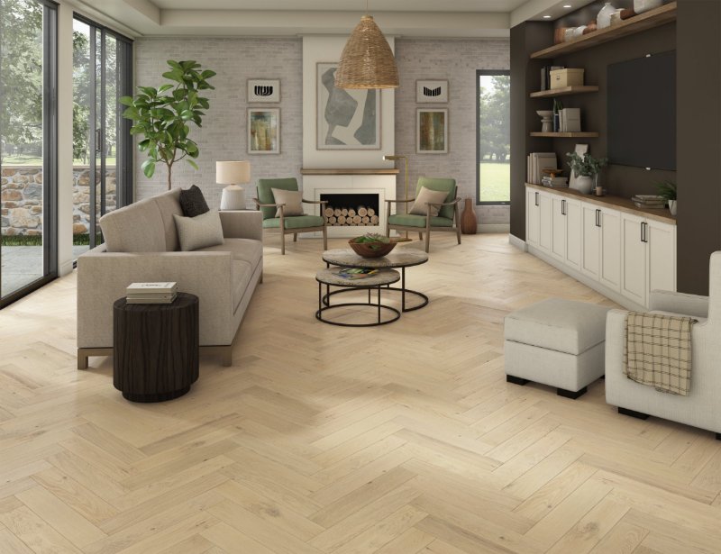 Winter River Herringbone flooring in a room