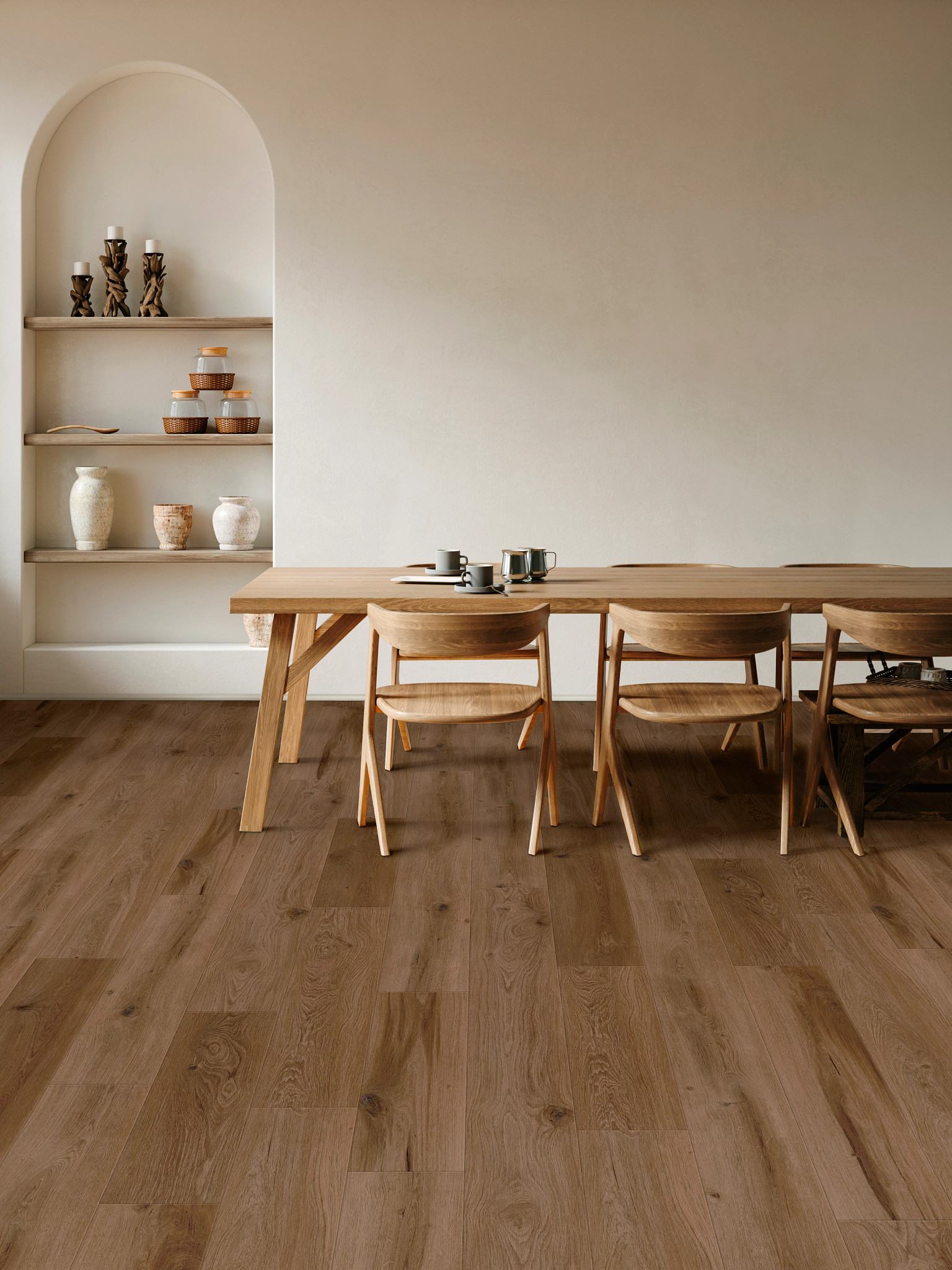 Cinnamon Bark Oak flooring, shown in a room