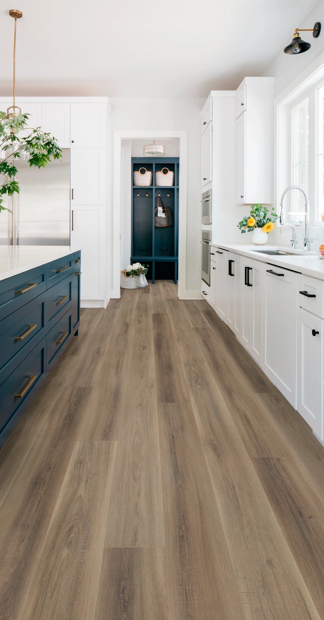 Worn Leather Pecan flooring, shown in a room