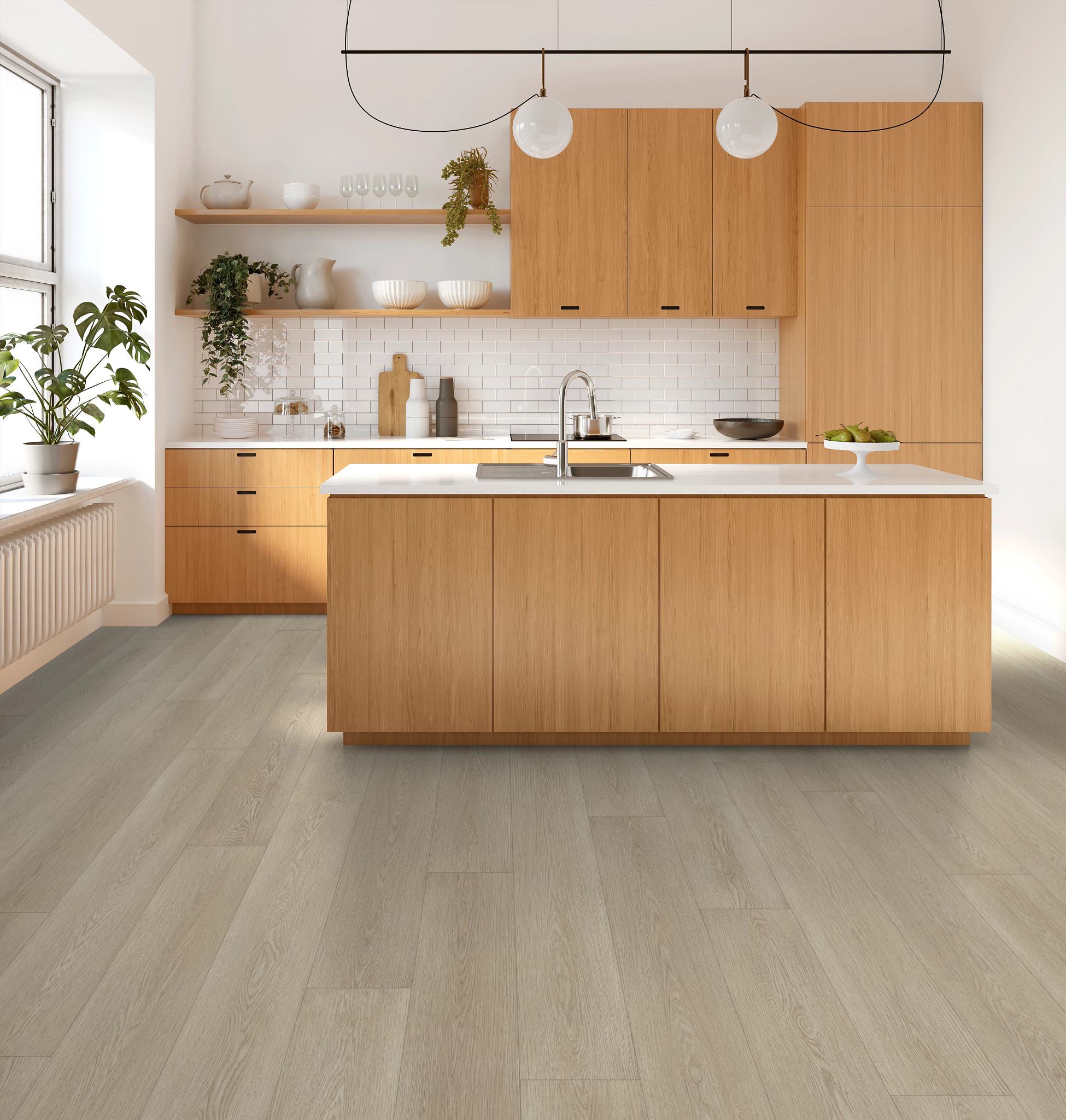 Gossamer Grey flooring, shown in a room