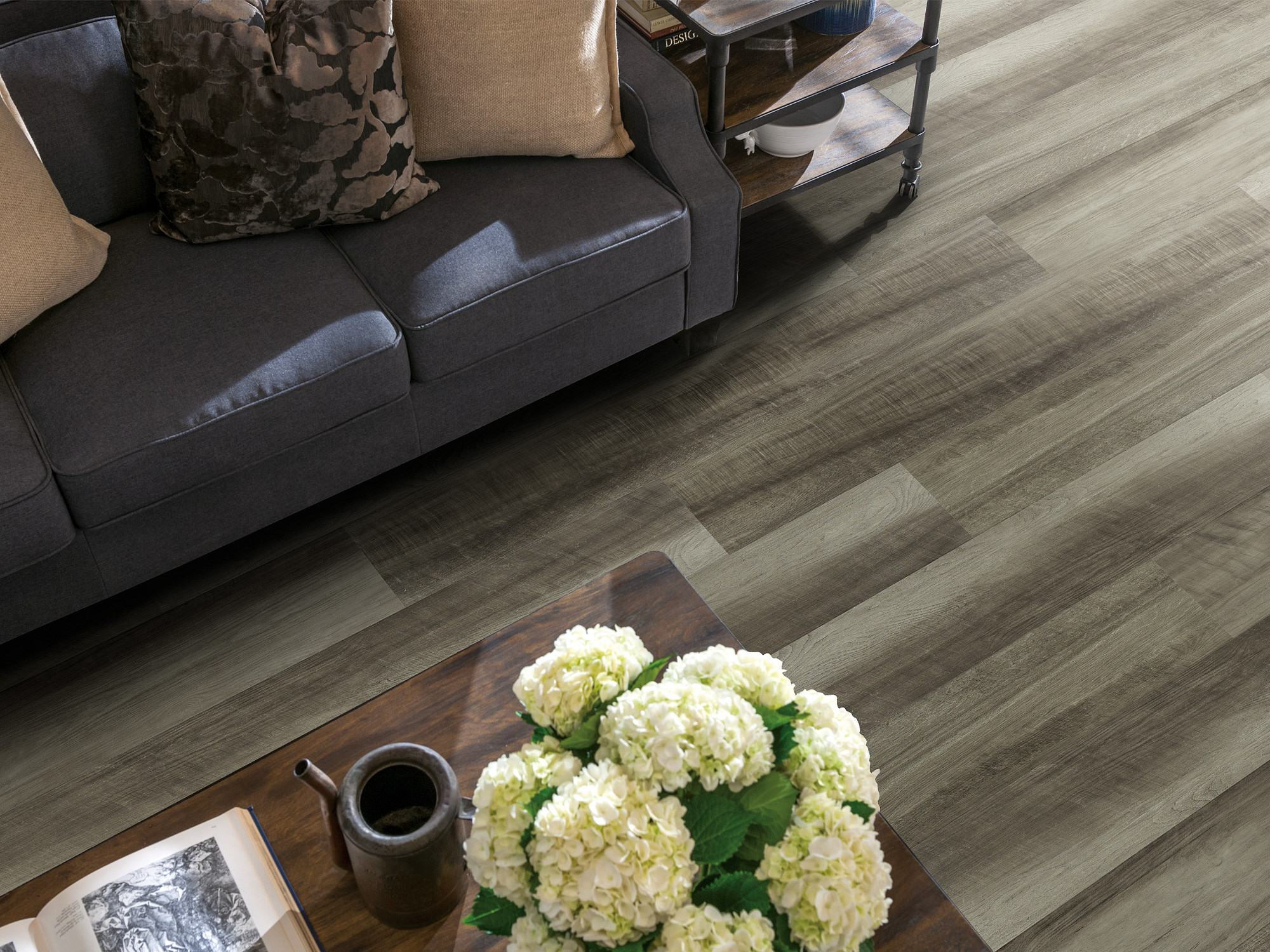 Oyster Oak flooring, shown in a room