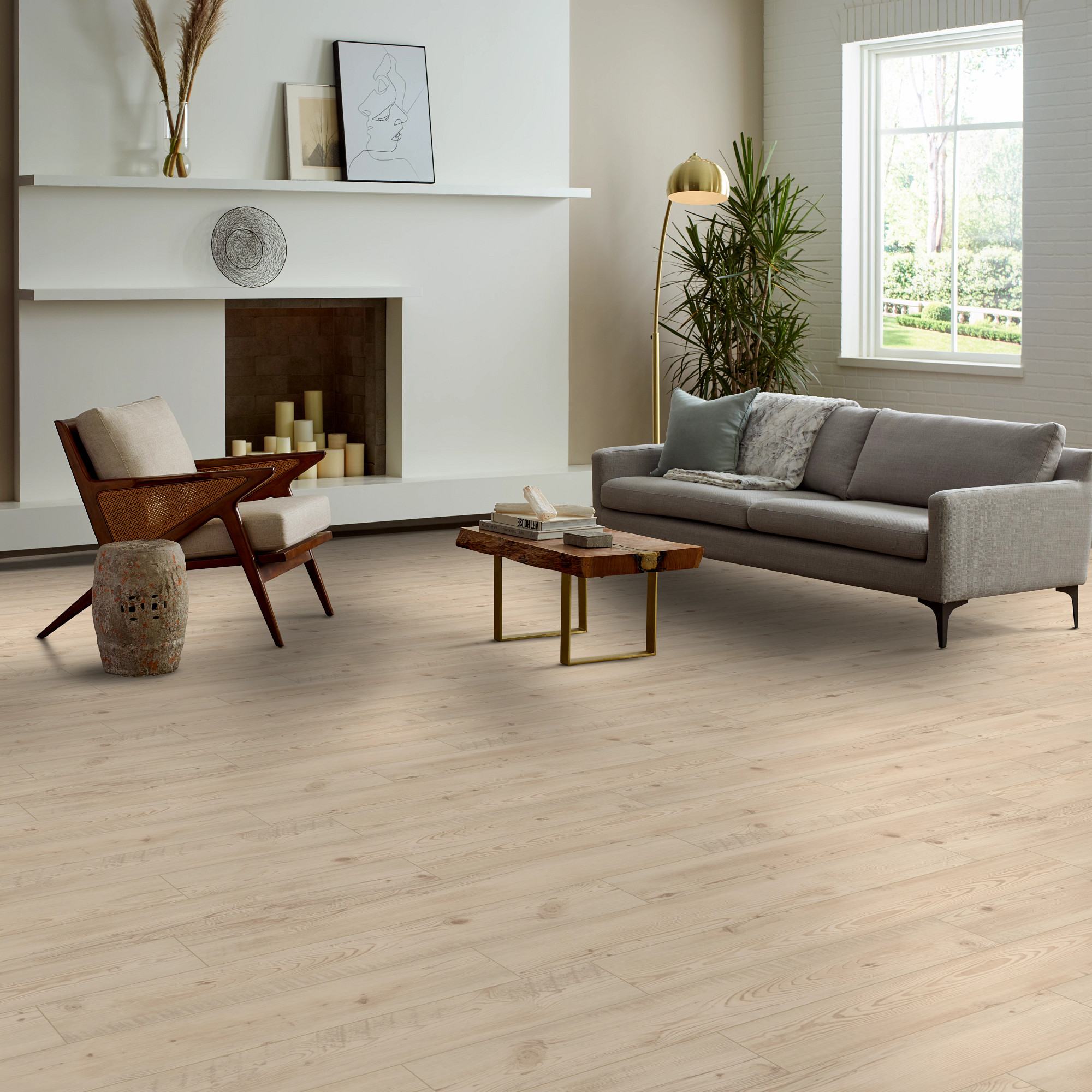 Galleria Pine flooring, shown in a room