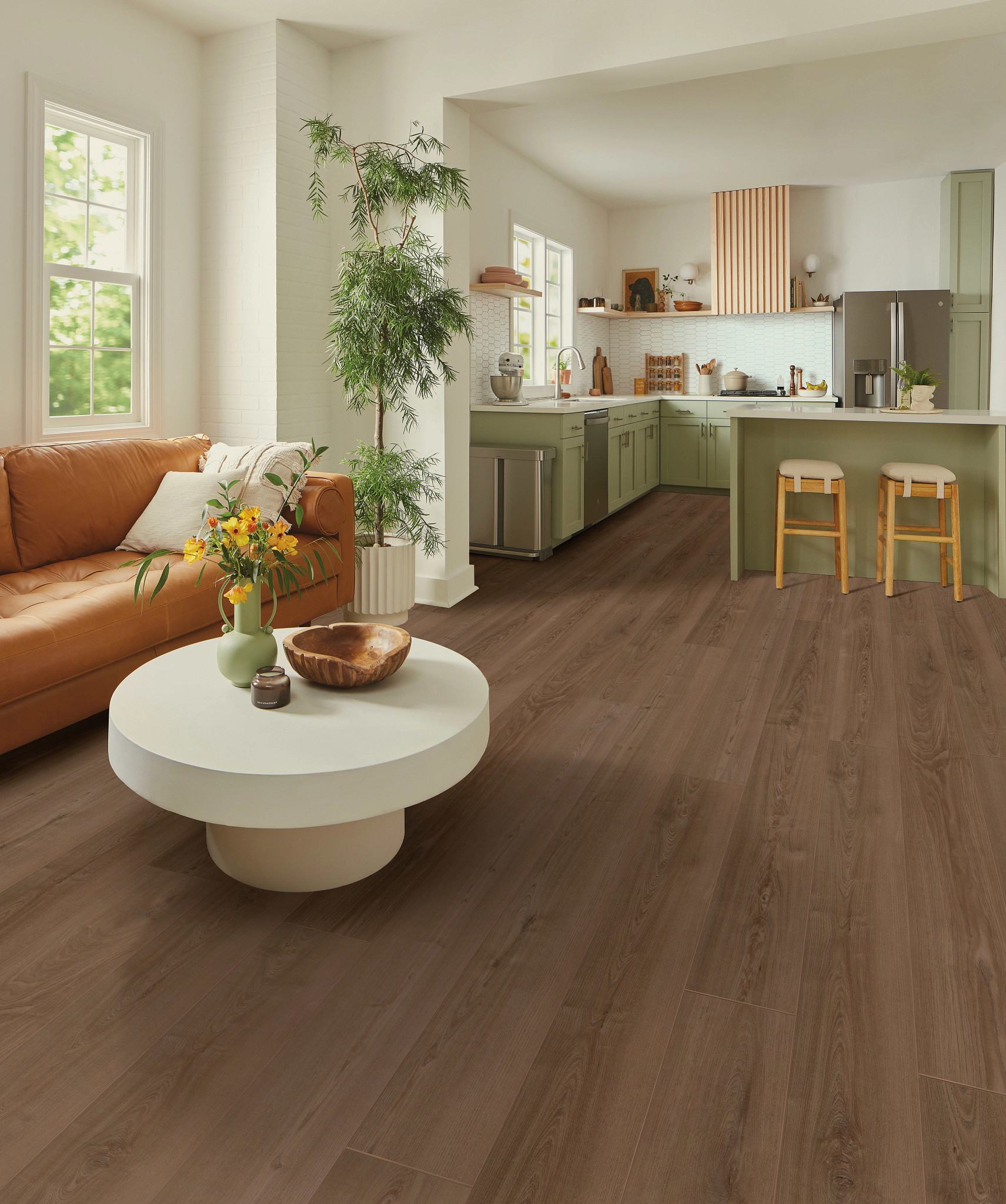 Aged Saddle flooring, shown in a room
