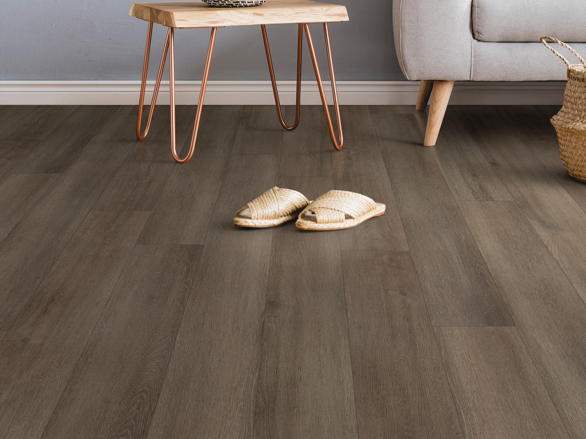 Stormy Espresso flooring, shown in a room