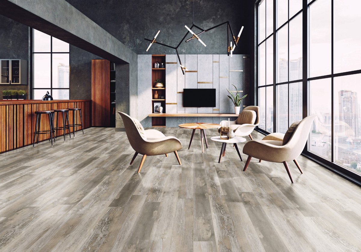 Greystone flooring, shown in a room