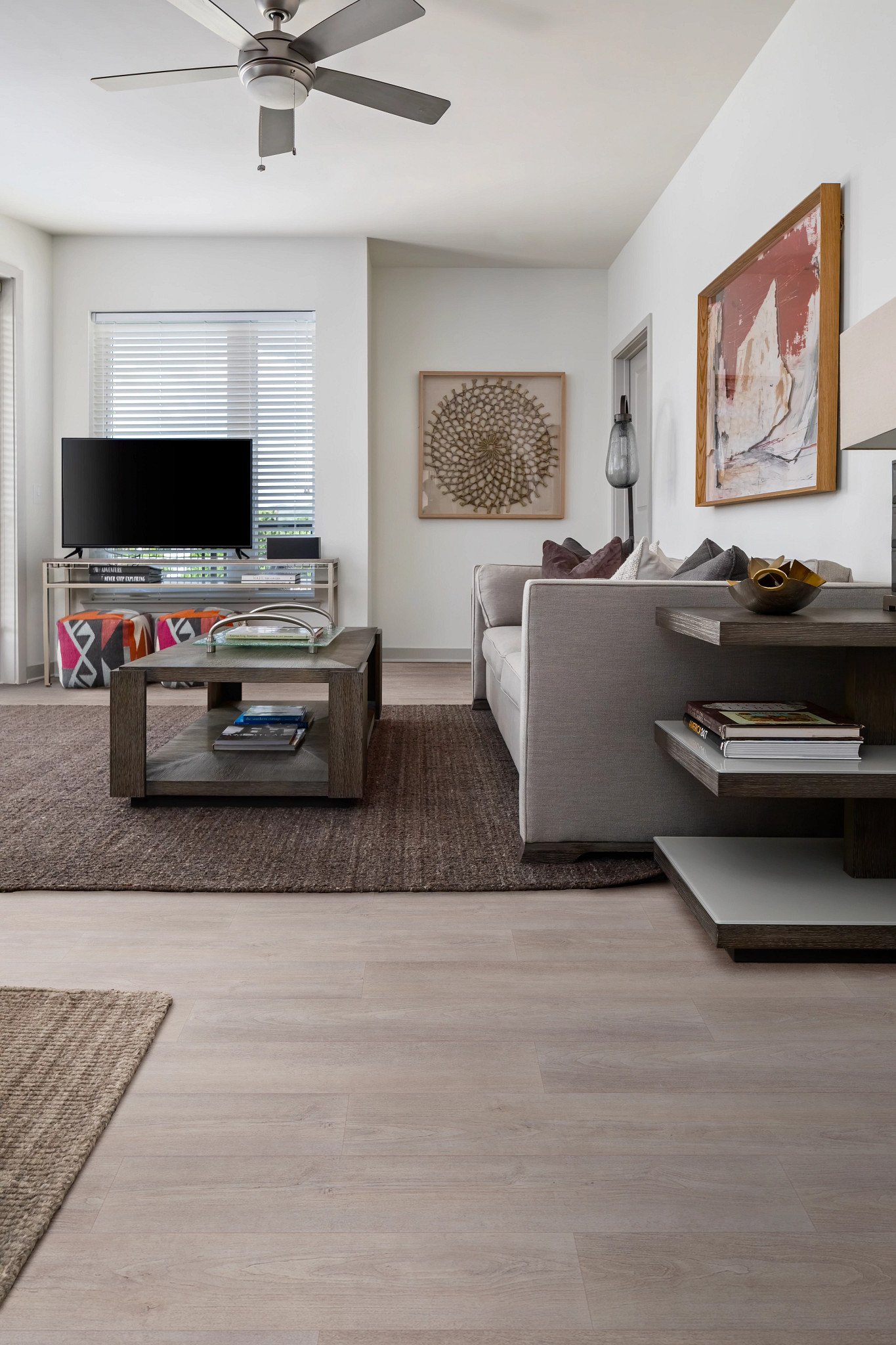 Greige Walnut flooring, shown in a room
