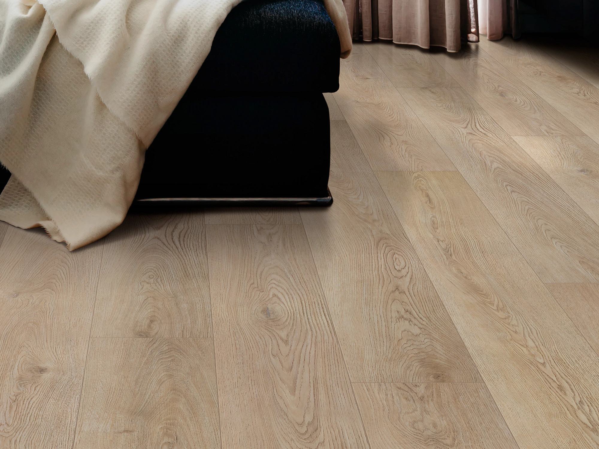 Natural Linen Oak flooring, shown in a room