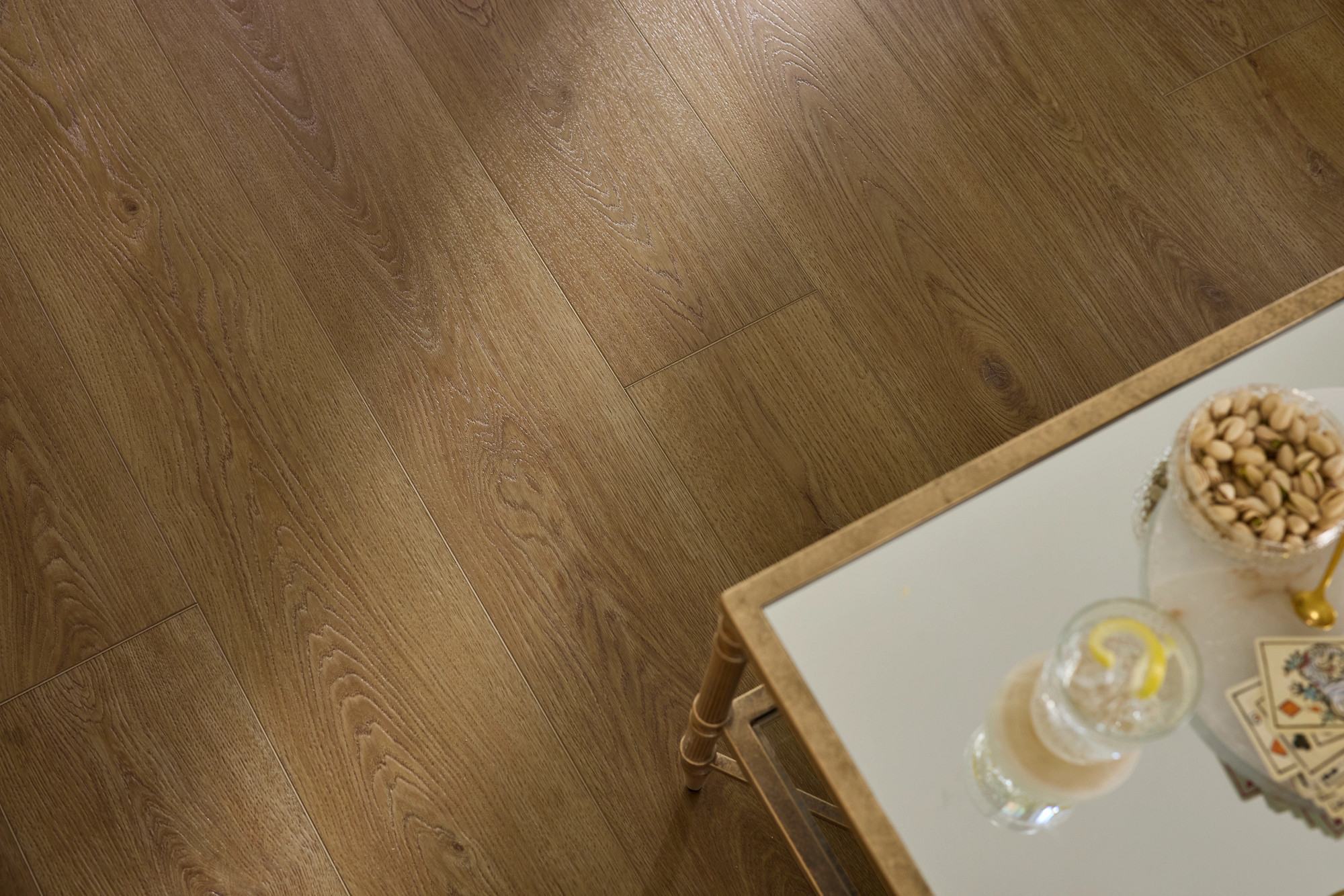 Saddle Oak flooring, shown in a room