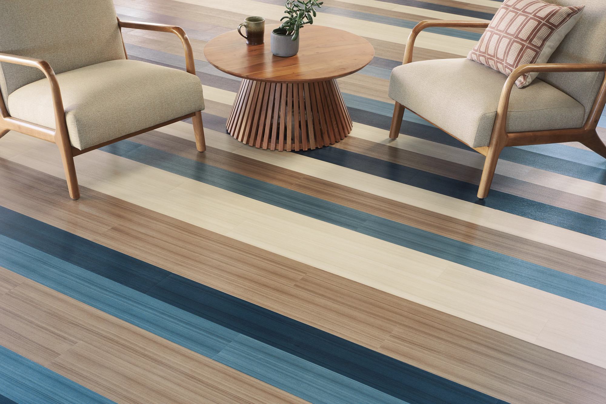 Indigo flooring, shown in a room