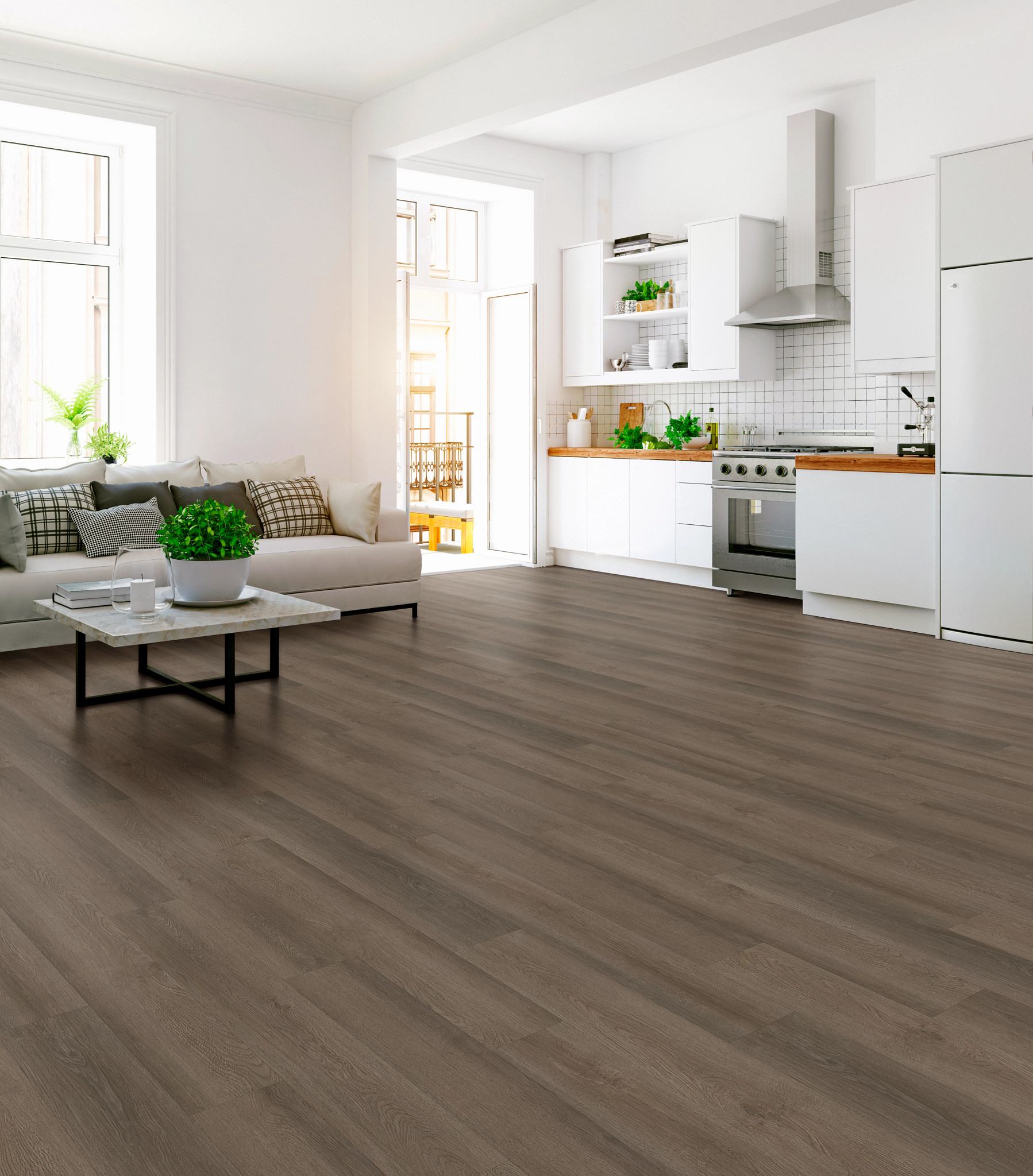 Seneca Oak flooring, shown in a room