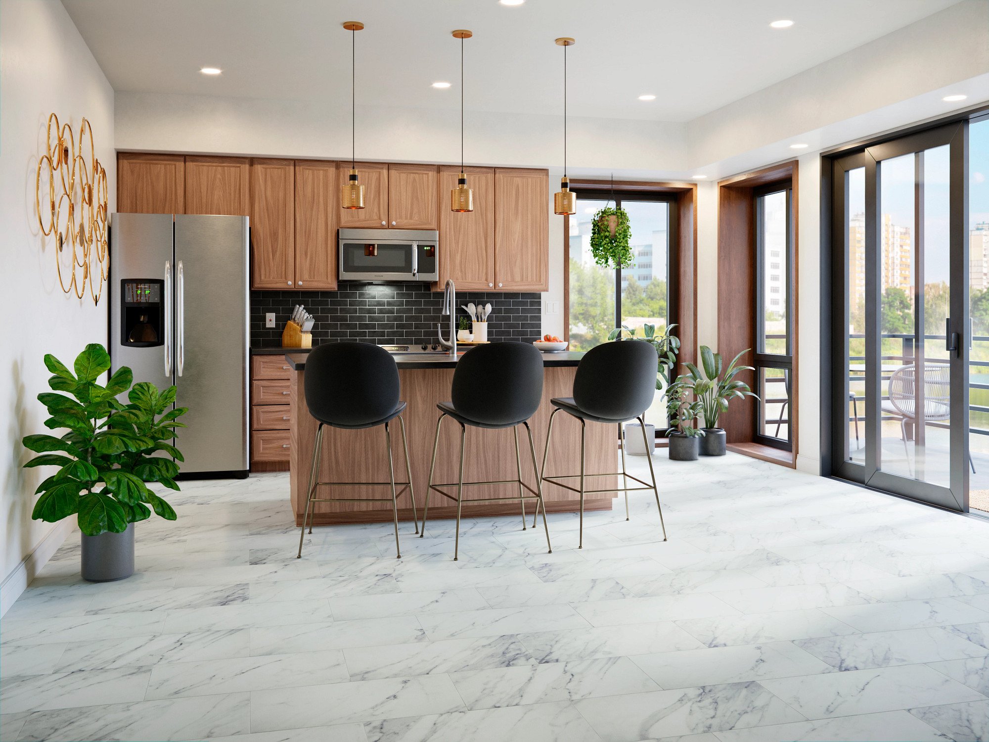 Carrara White flooring, shown in a room