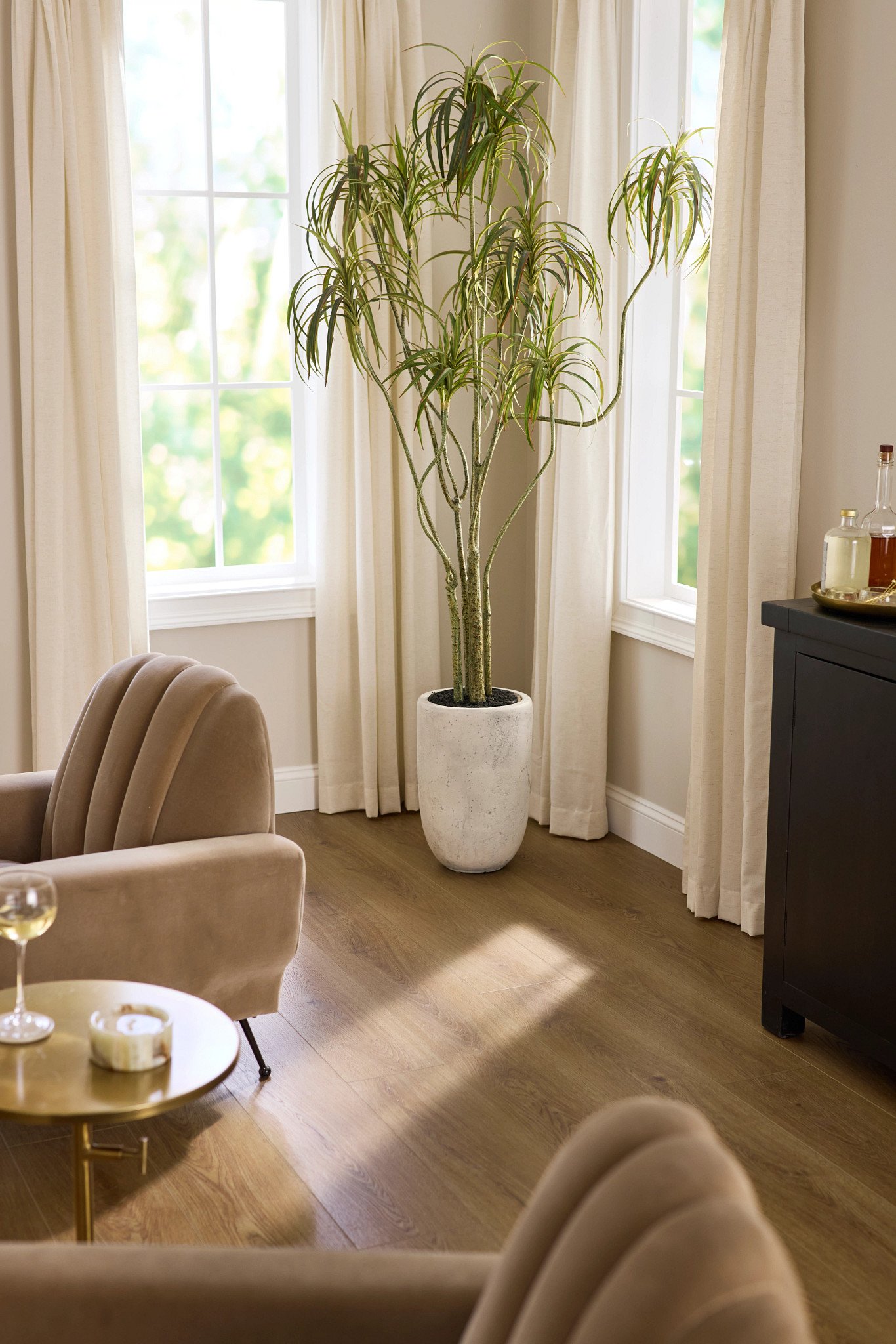 Saddle Oak flooring, shown in a room