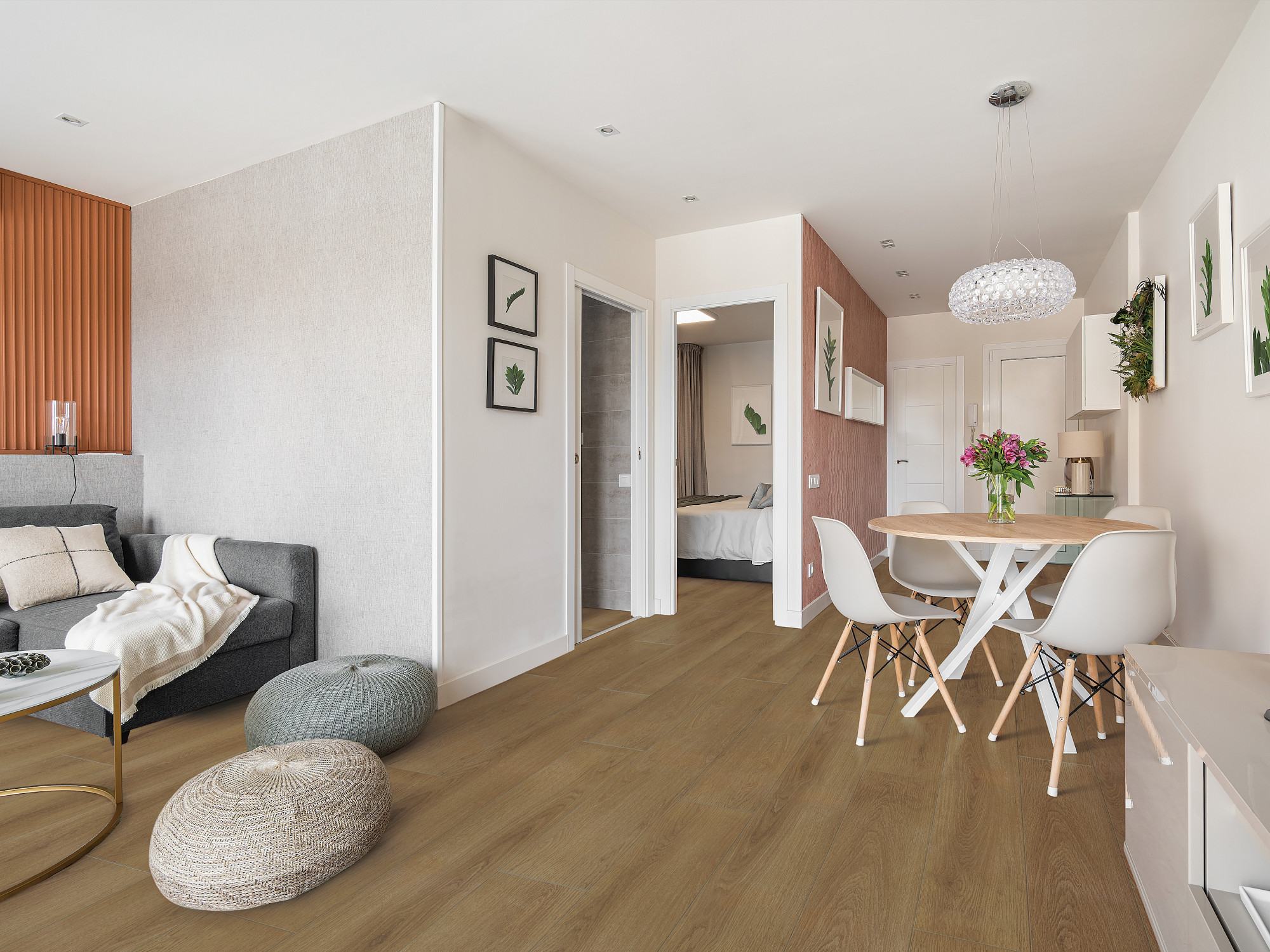 Rich Cocoa flooring, shown in a room