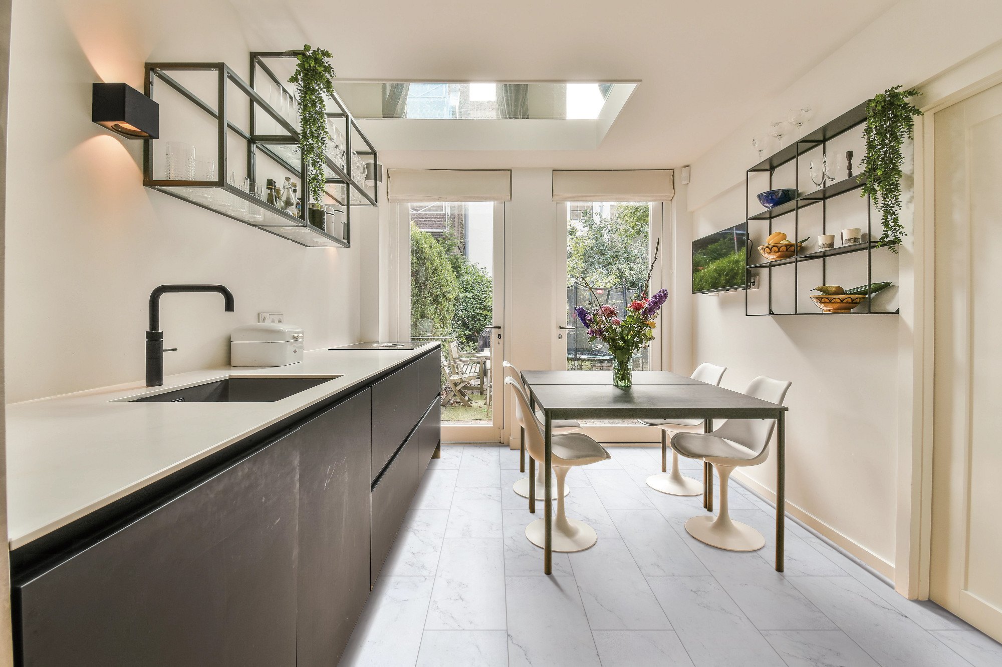 Bianco Marble flooring, shown in a room