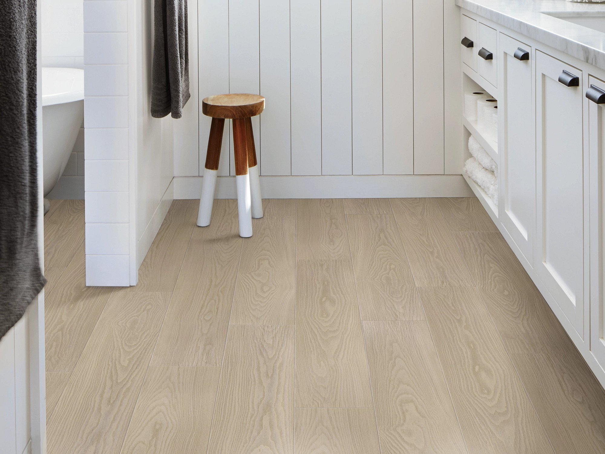 Earthy Taupe flooring, shown in a room