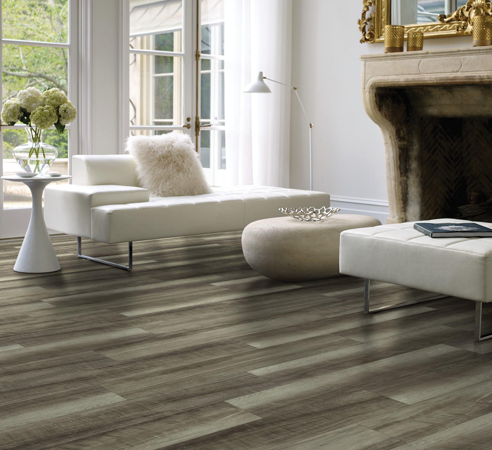 Oyster Oak flooring, shown in a room