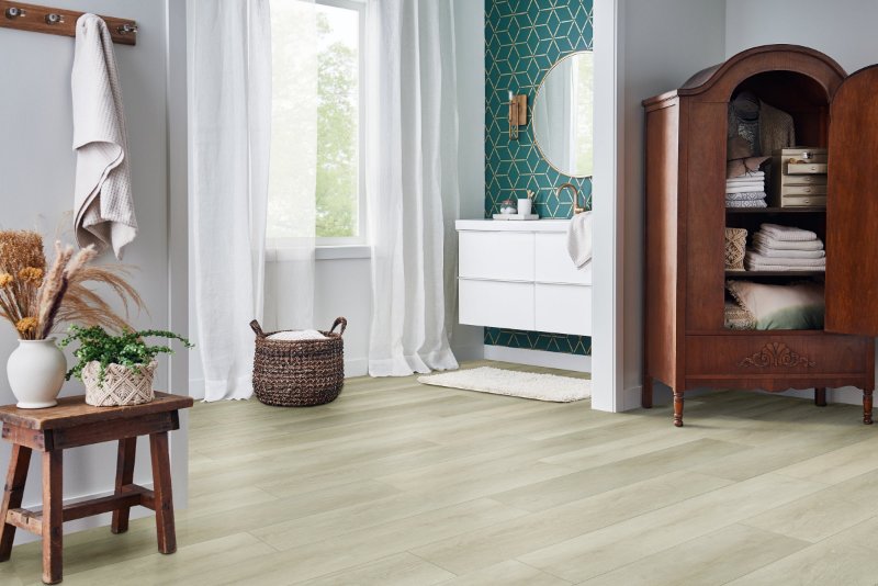 Understated Taupe flooring in a room