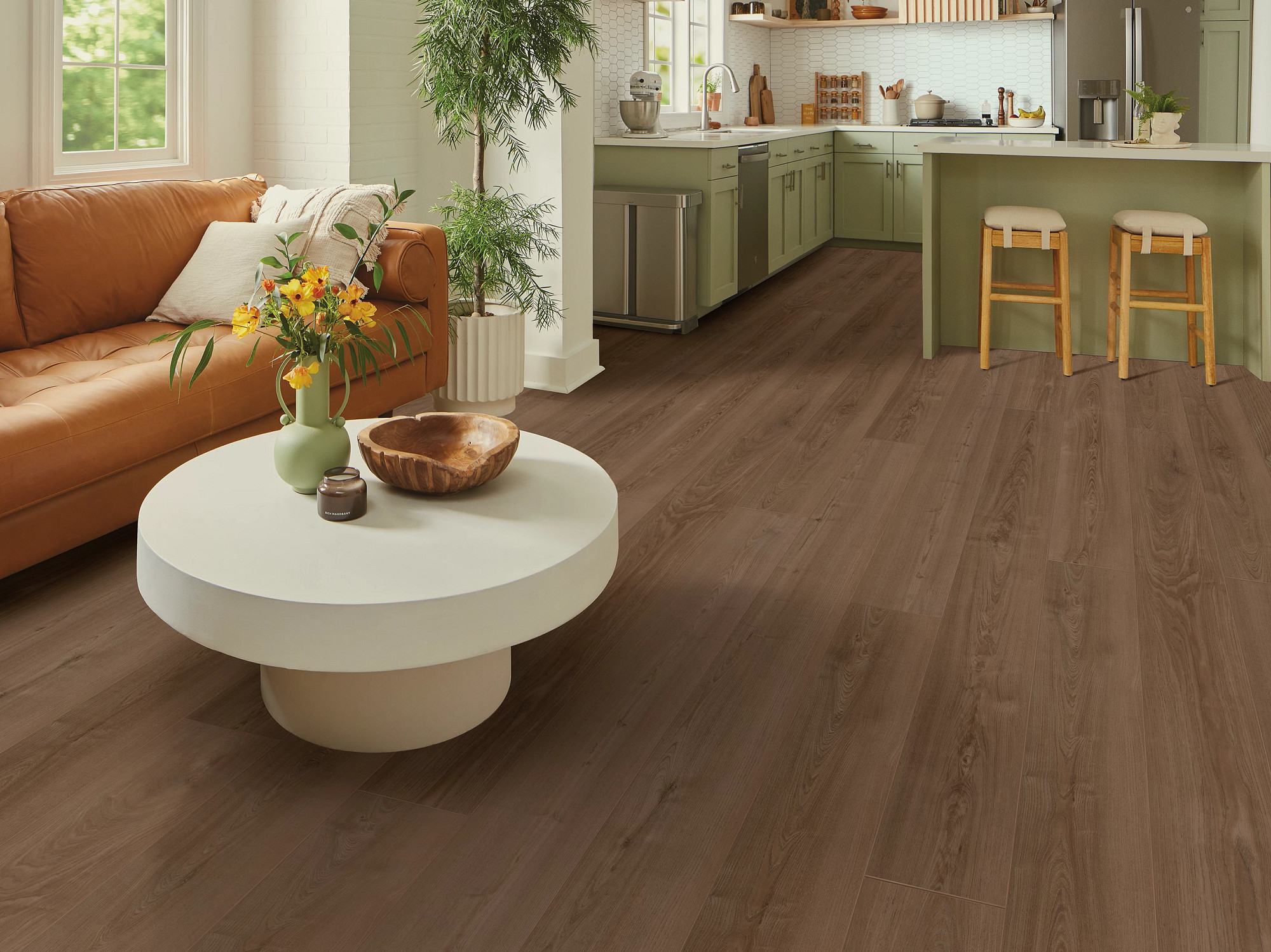 Aged Saddle flooring, shown in a room