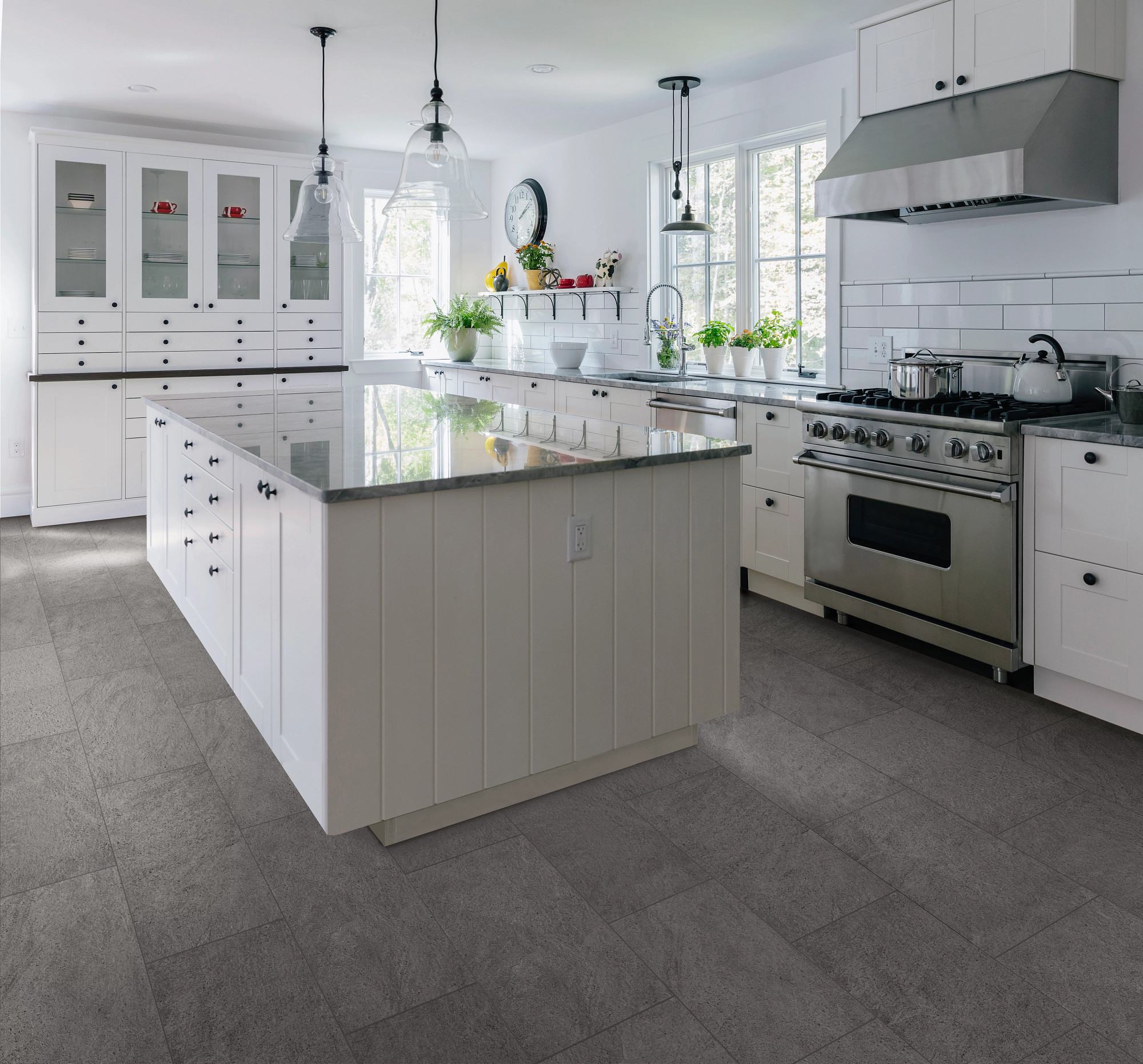 Charcoal flooring, shown in a room