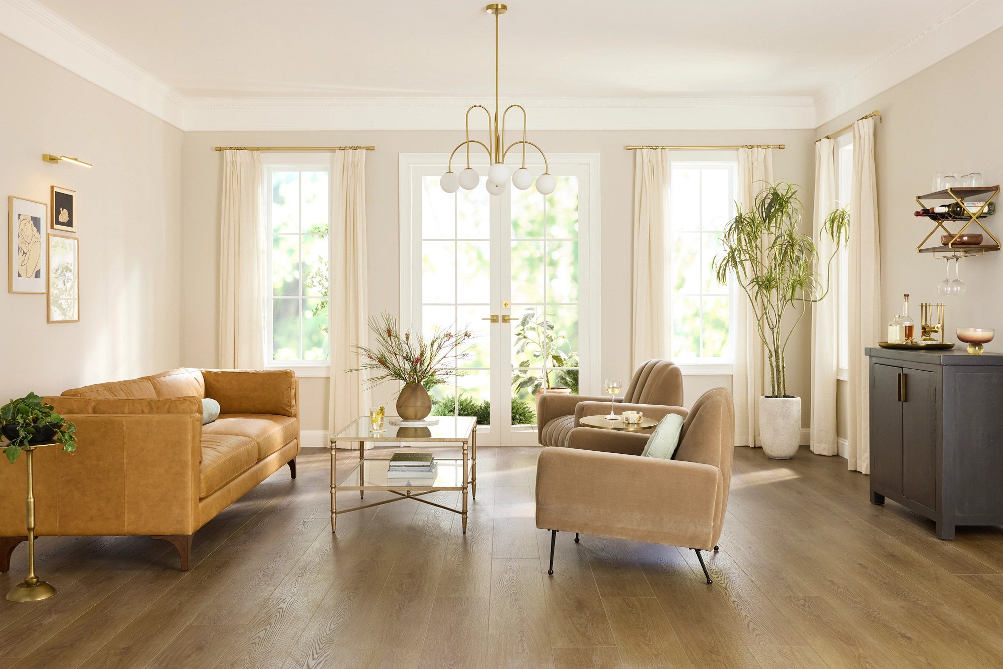 Saddle Oak flooring, shown in a room